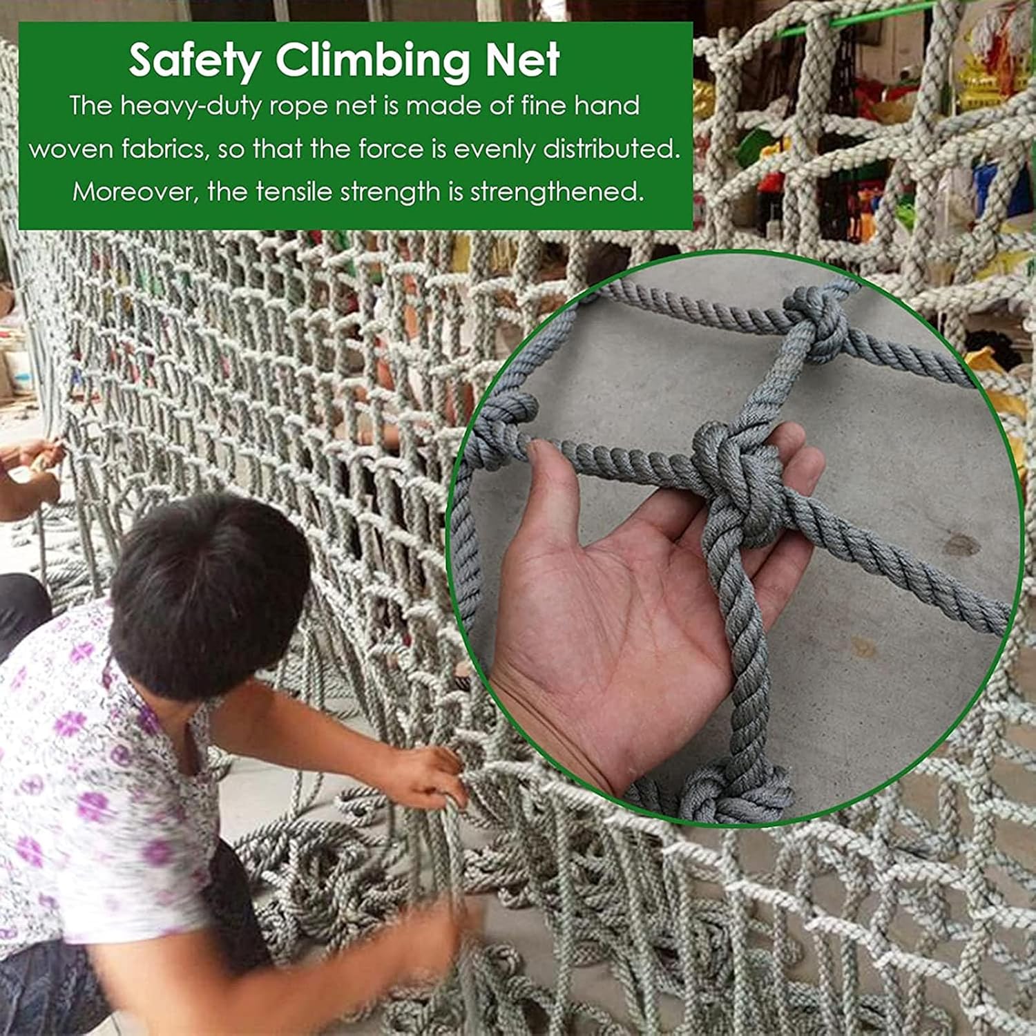Heavy Duty Climbing Netting for Treehouse & Playground, 2M x 2M (6.5FT x 6.5FT) Safety Rope Net for Outdoor Adventures, Cargo Net for Trucks & Trailers