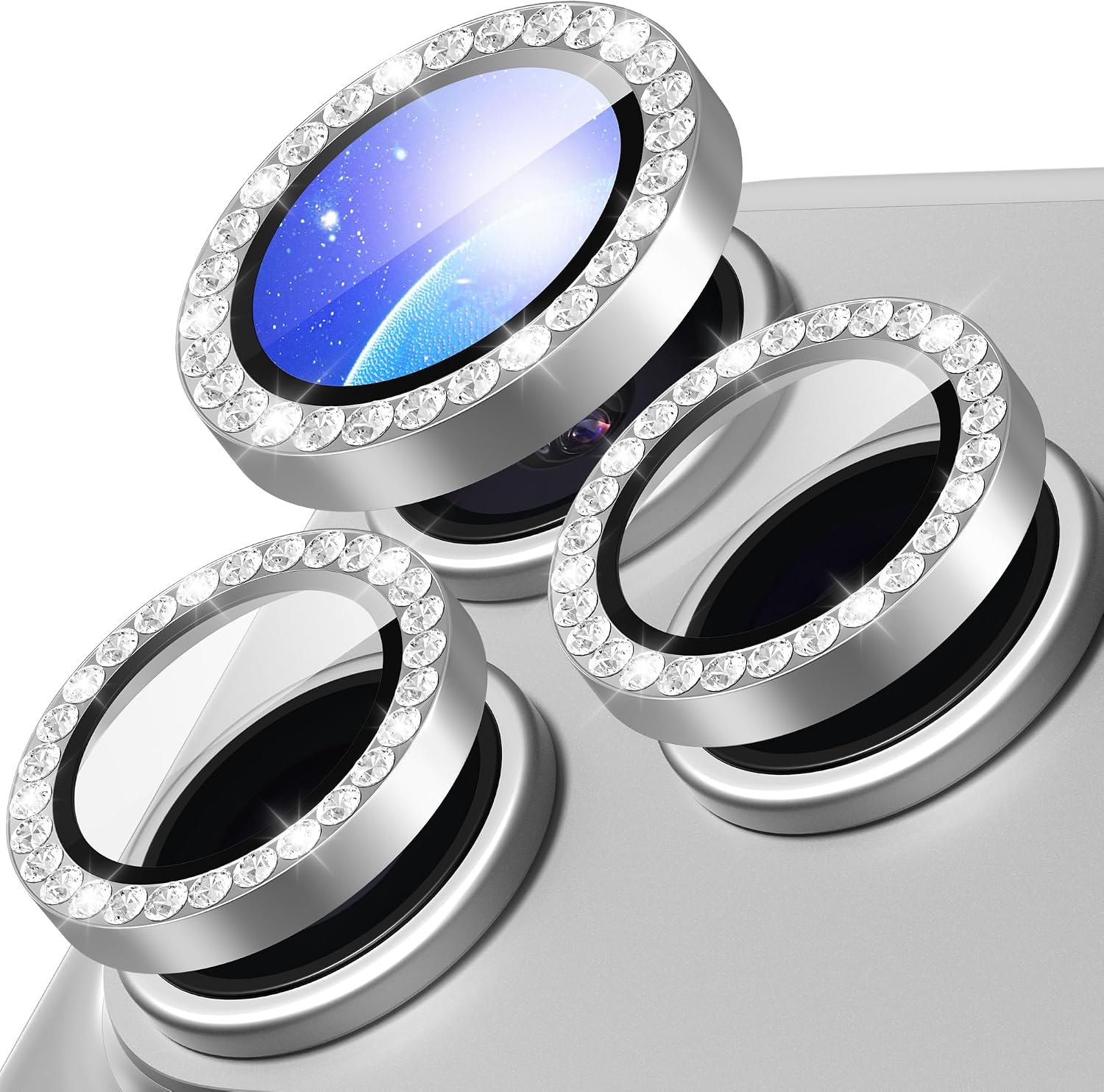 Suoman for iPhone 17 Pro/Pro Max Camera Lens Protector, [Diamond] 9H Tempered Glass Ultra Anti-Scratch Glitter Independent Lens Protector -Silver