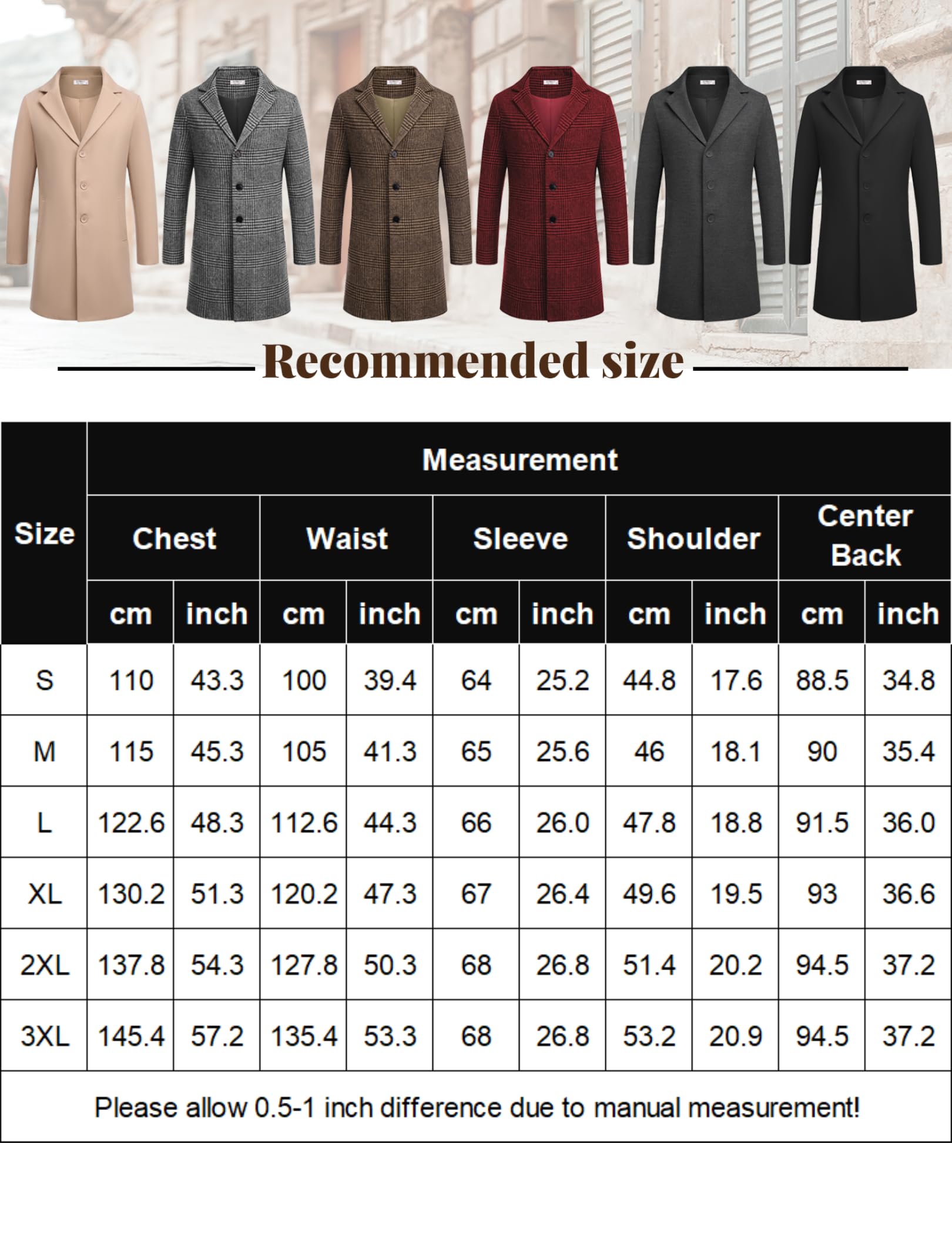 COOFANDY Cappotto invernale da uomo, caldo, con colletto a risvolto, da lavoro, trench, giacca invernale con tasche