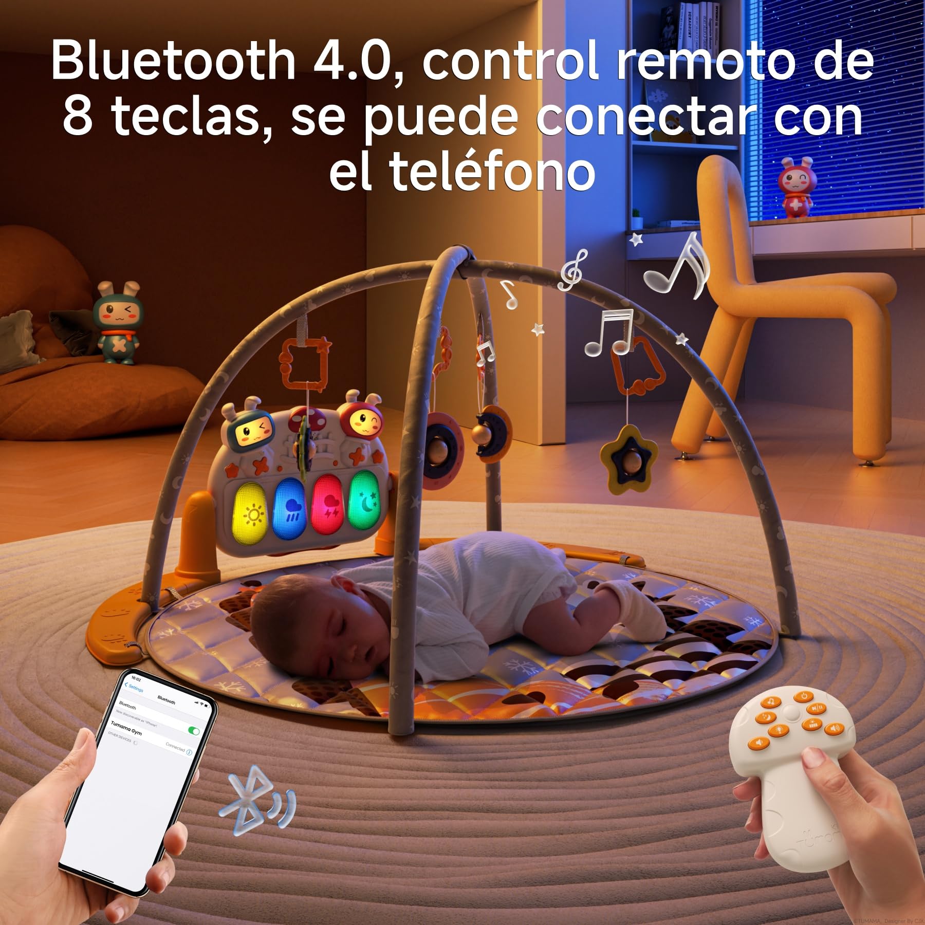 TUMAMA KIDS 4-en-1 Gimnasio De Juegos Para Bebe, Gimnasio Infantil Con Piano Bebe, 70+ Sonidos, 25+ Min De Música y Luces, Arco De Actividades Juego, Juguetes Bebés De 0 1 3 6 Meses Recién Nacido