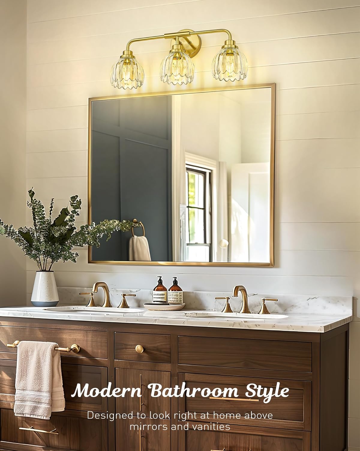 FEMILA 3 Light Bathroom Vanity Light, Gold Bathroom Light Fixtures Over Mirror, Vanity Lights for Bathroom with Tulip Glass Shade, 21", E26 Base, 4FY106B-3W BG