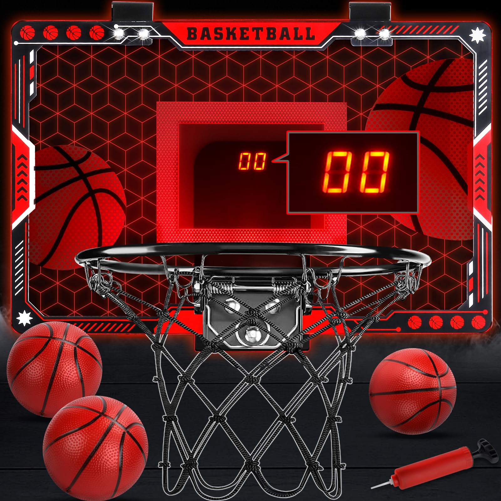 Joellfuner Canasta de Baloncesto Infantil de Interior Con Luces LED y 3 Bolas - Juguete Para Niños y Niñas de 3 Años en Adelante