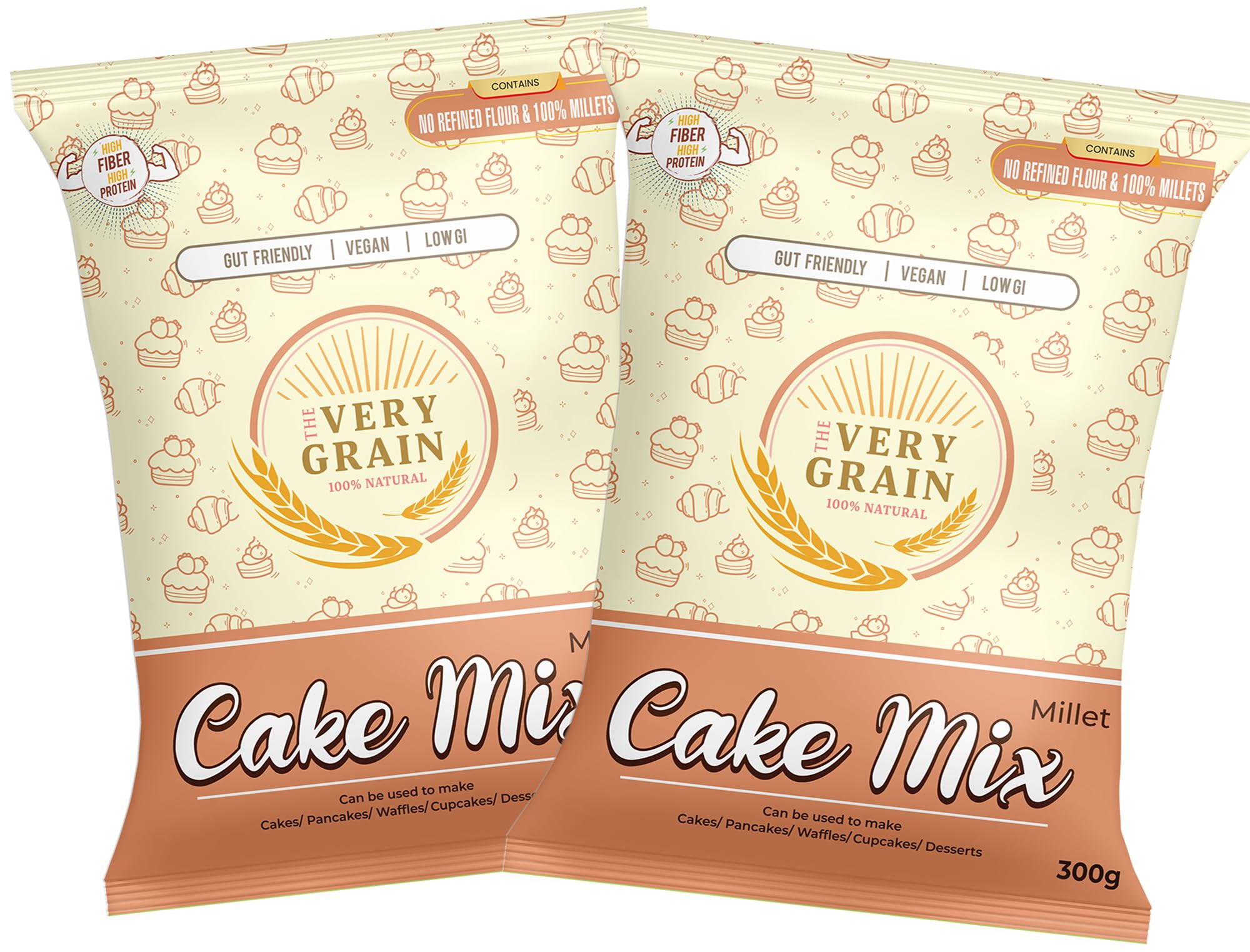 The Very Grain Millet Cake Mix for Pan Cakes, Cupcakes, Waffles, Desserts | No Refined Flour Vegan, Gluten Free Contains Jowar, Ragi, Millets Cocoa, Vanilla Essence Powder - Pack of 2 (300 Grams Each) (B0D6LYKRQX) Amazon Price History, Amazon Price Tracker