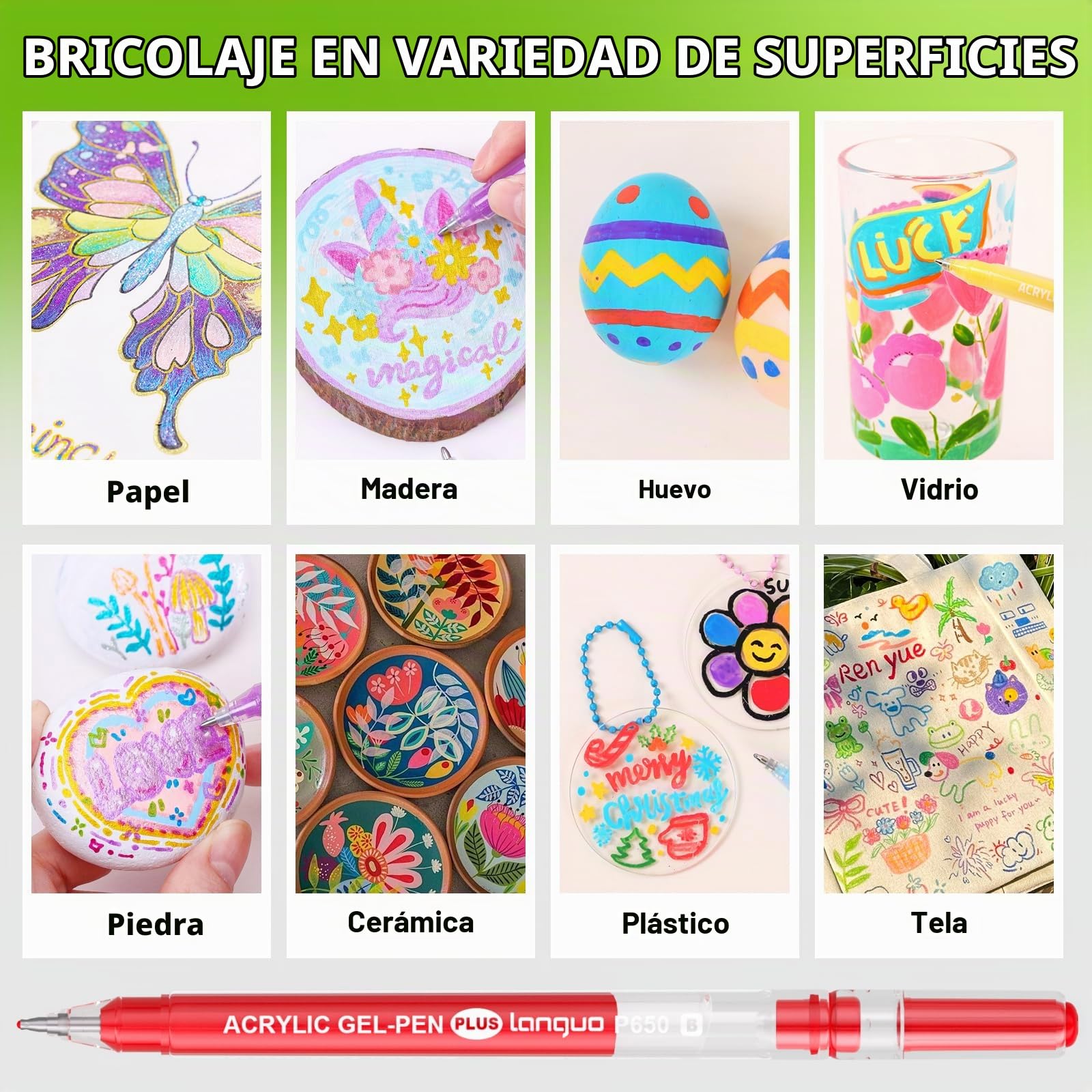 TrendGate 216 bolígrafos Acrílicos de Gel, 144 Acrilicos + 72 Purpurina | Punta de 1 mm, Se utiliza para dibujar y escribir sobre diversas superficies como lienzo, tela y papel