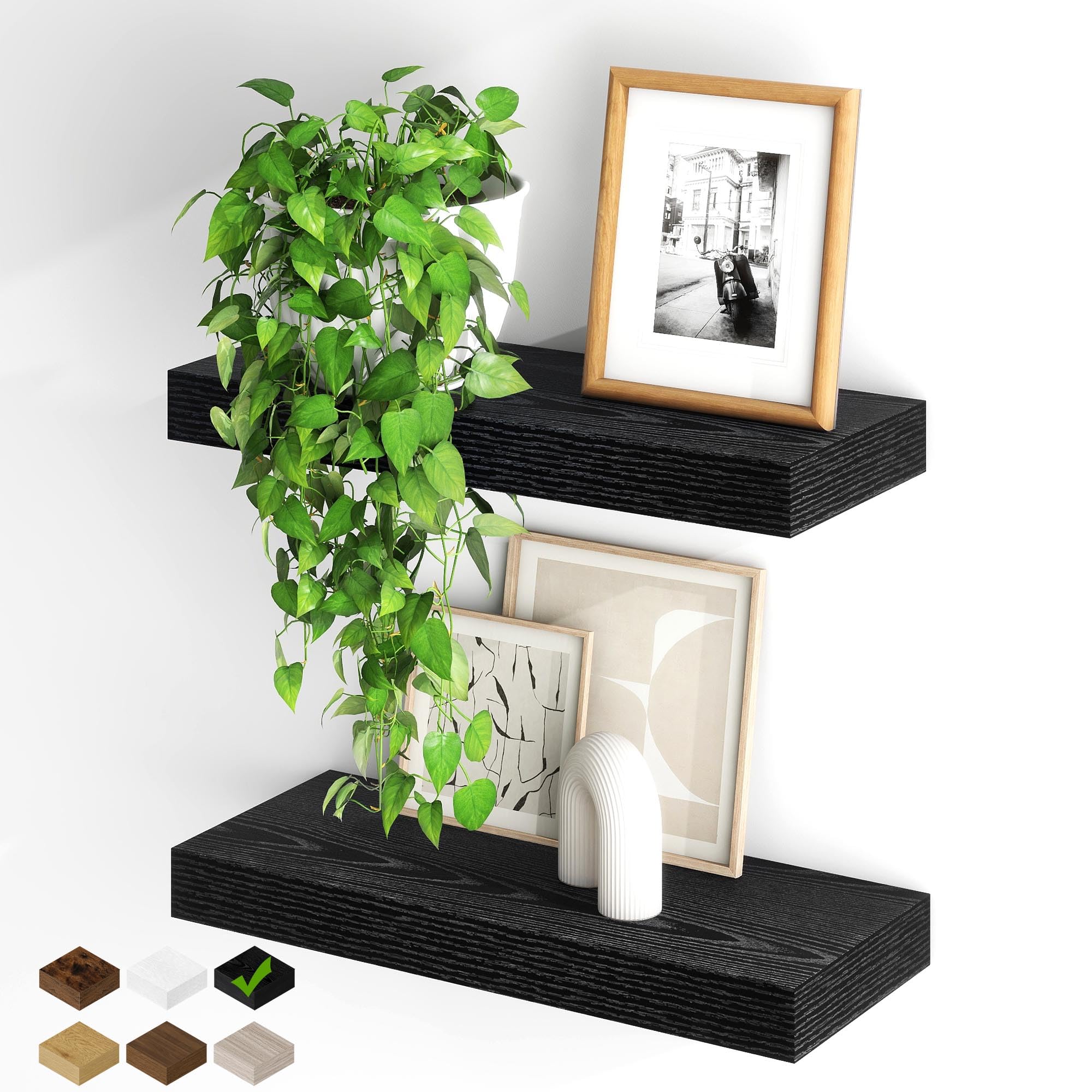 Photo 1 of Fun Memories Floating Shelves for Wall, 20Inch Floating Shelves Set of 2, Hanging Shelf with Invisible Brackets, Wood Shelves for Living Room, Bedroom, Kitchen, Black