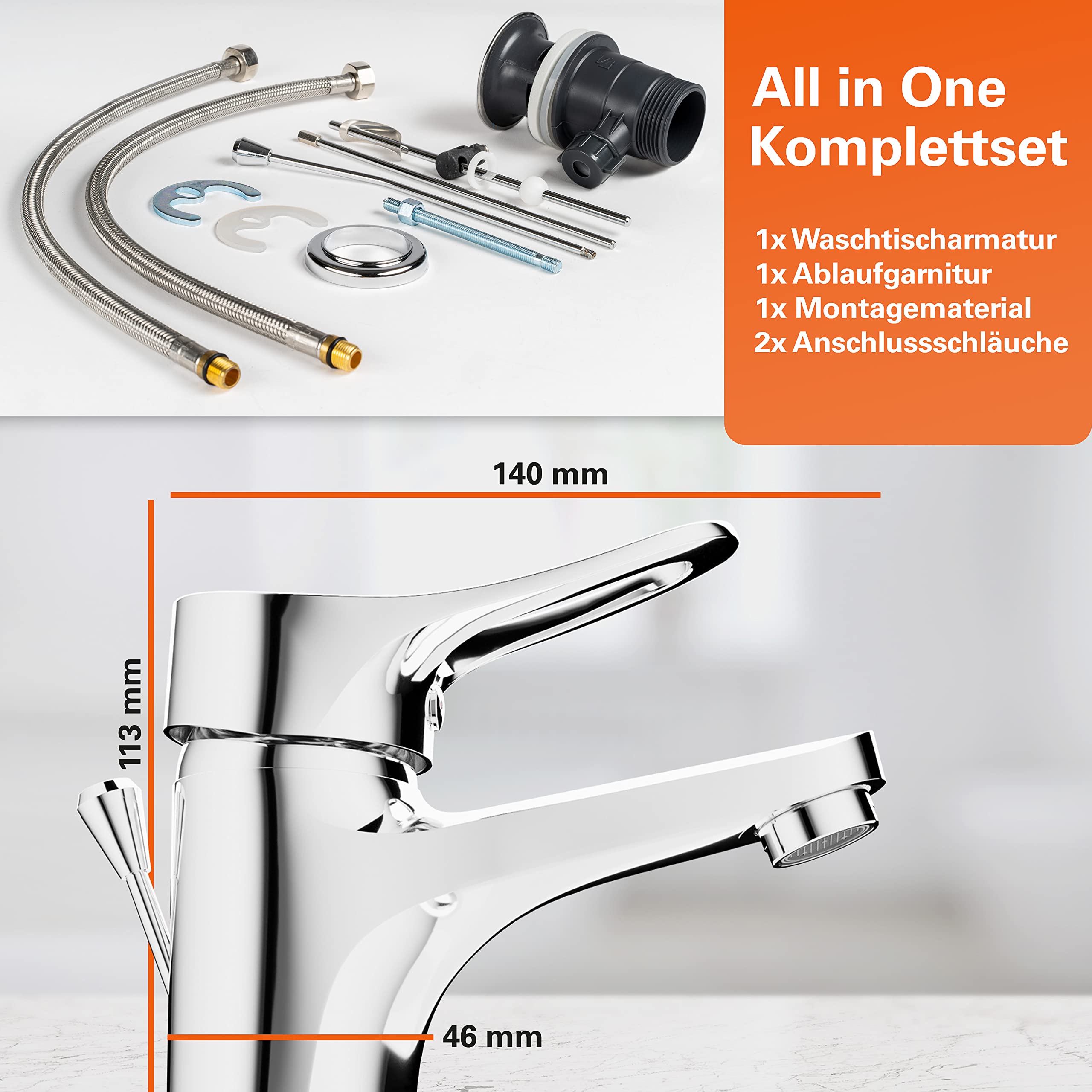 EISL NI075VECR VERONA Wasserhahn Bad, Mischbatterie für Waschbecken, Einhebelmischer Badezimmer, Waschtischarmatur mit Zugstange und Ablaufgarnitur, Waschbeckenarmatur, Chrom