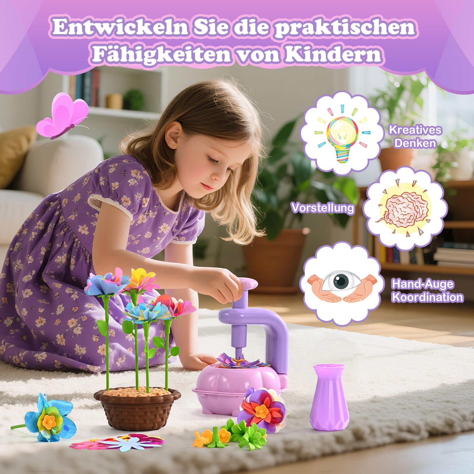 BlueSwan Bastelset Kinder, Geschenk Mädchen 4 5 6 7 8 9 10 + Jahre | Blumenpresse, Mitgebsel Kindergeburtstag Gastgeschenke, Blumen Basteln, Garten Diy ADHS Spielzeug, Fördert Feinmotorik
