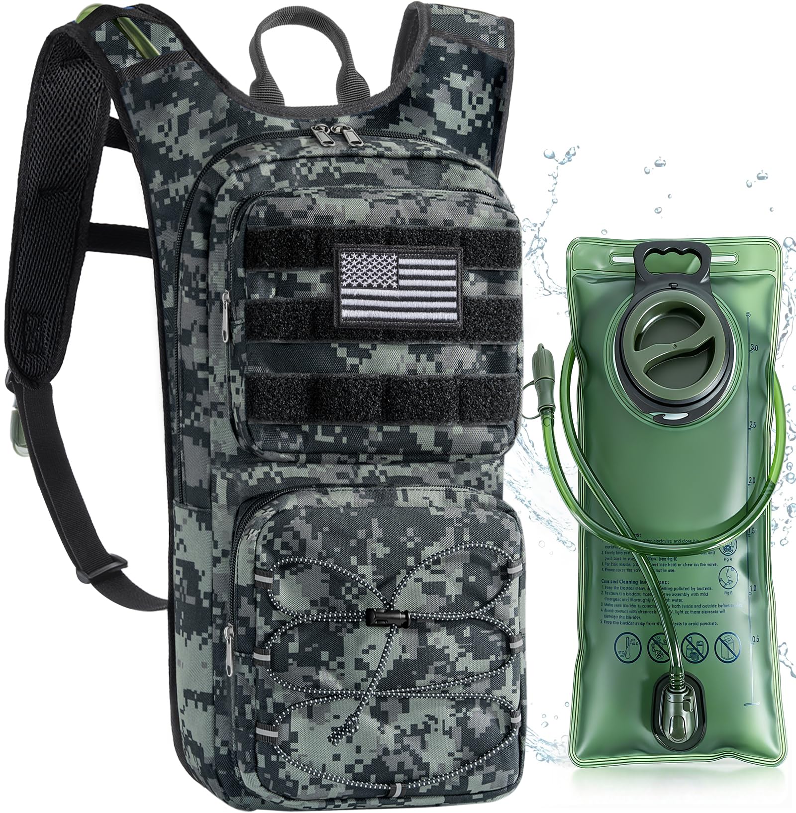 Tactical Hydration Backpack with 3L Water Bladder, Molle Water Pack