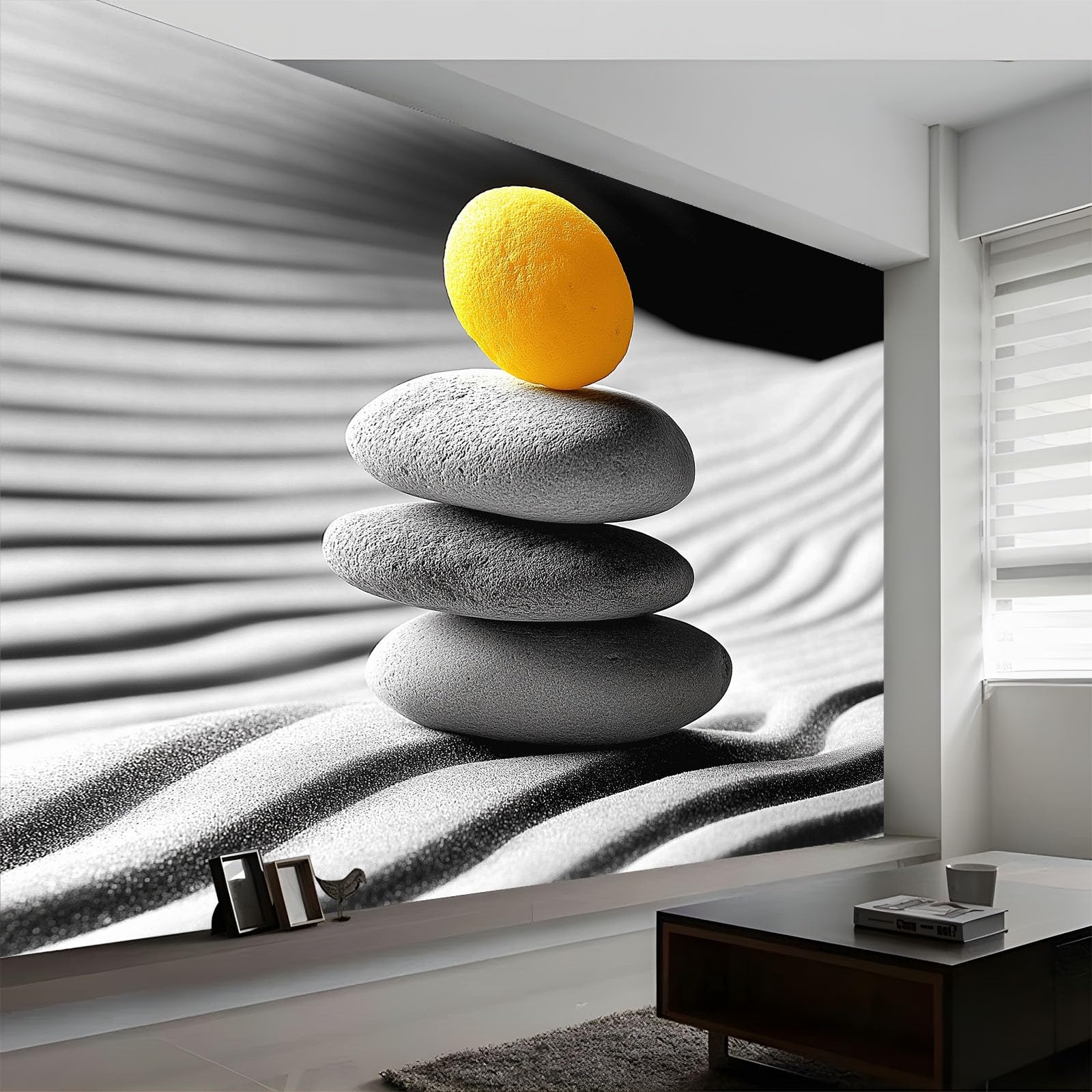 Fototapeta z włókniny, kamienie piaskowe, kule – minimalistyczna 400 x 280 cm, tapeta ścienna, tapeta do salonu, sypialni, tapeta na flizelinie, tapeta ścienna, efekt 3D, szara