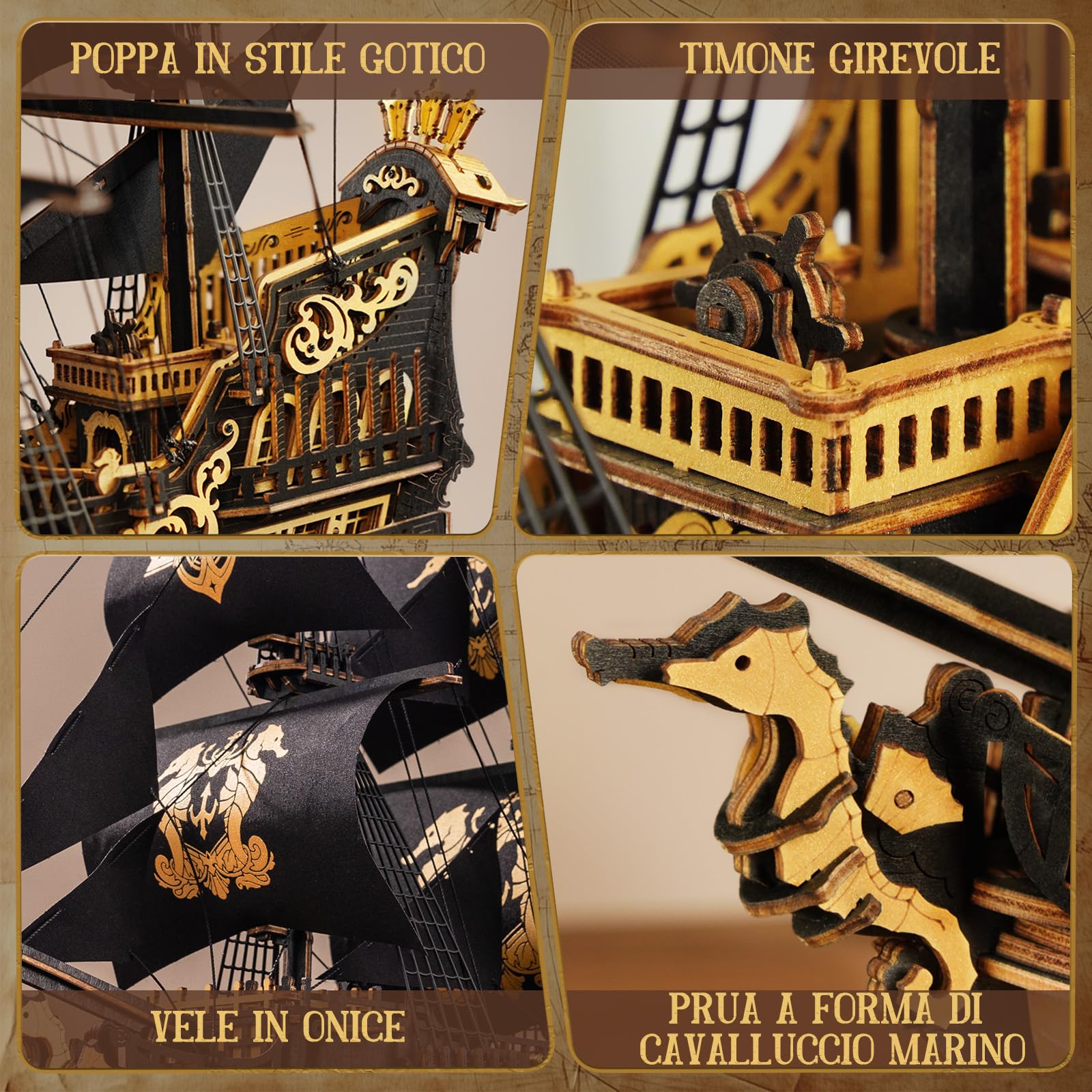 ROKR Puzzle 3D in Legno per Adulti, Modello di Nave Modellismo da Costruire, Decorazioni per la Scrivania di Casa, Puzzle Regalo per adolescenti e adulti (MCB02)
