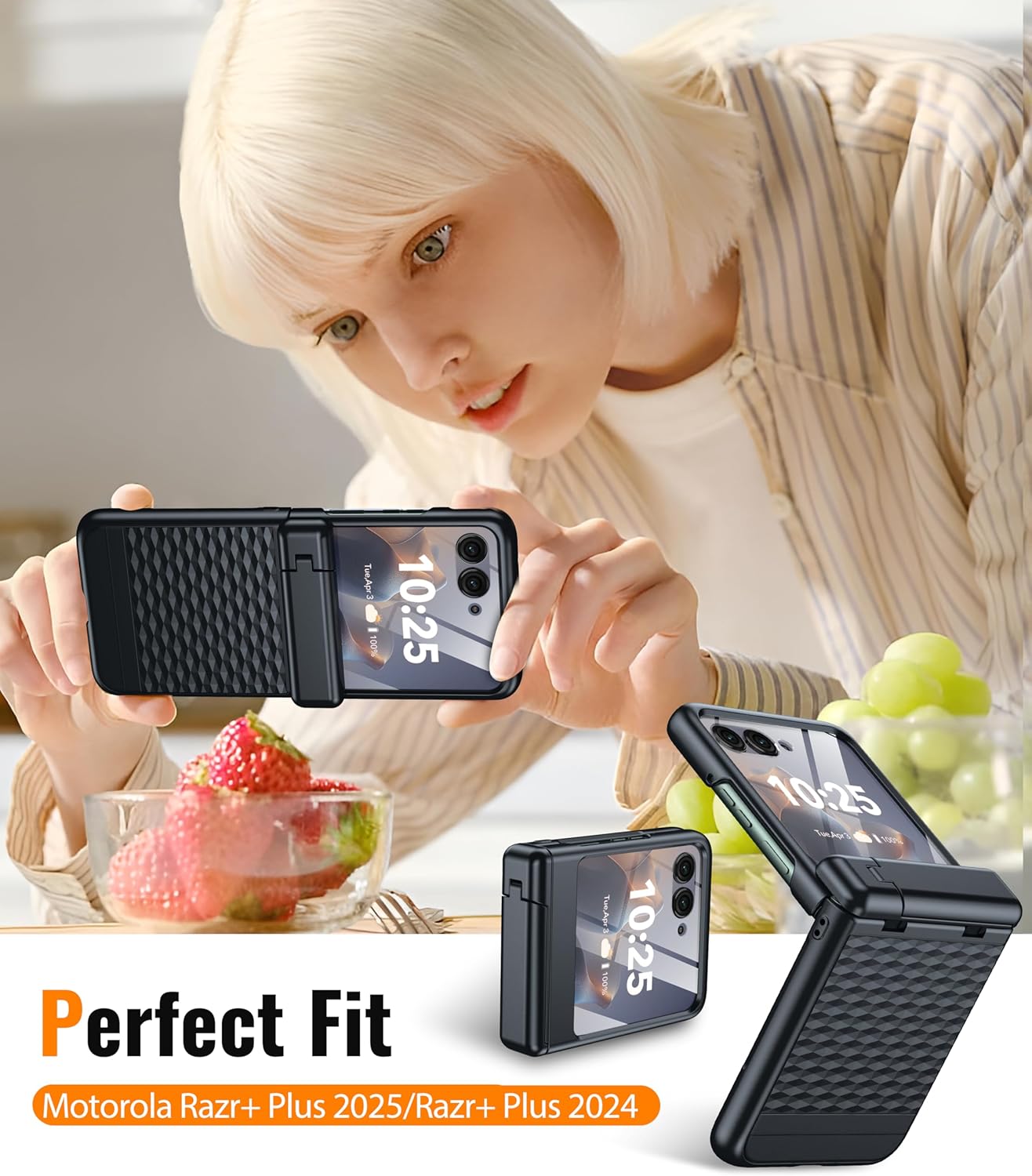 Magnetic for Motorola Razr+ Plus 2025 Case/Moto Razr+Plus 2024 Case [Hinge Protection＆Kickstand] [Built-in Screen Protector] Shockproof Slim Rugged Phone Case for Razr+ 2025/2024,Black