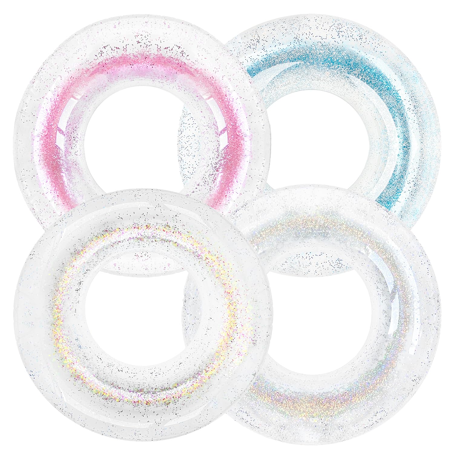 Pool Floats, Glitter Pool Float with Confetti, Summer Pool Floats Tube Pool Toys Summer Beach Party, Transparent Inflatable Floating Tubes for Adults and Kids (Pink+Silver+Blue+Multicolor)