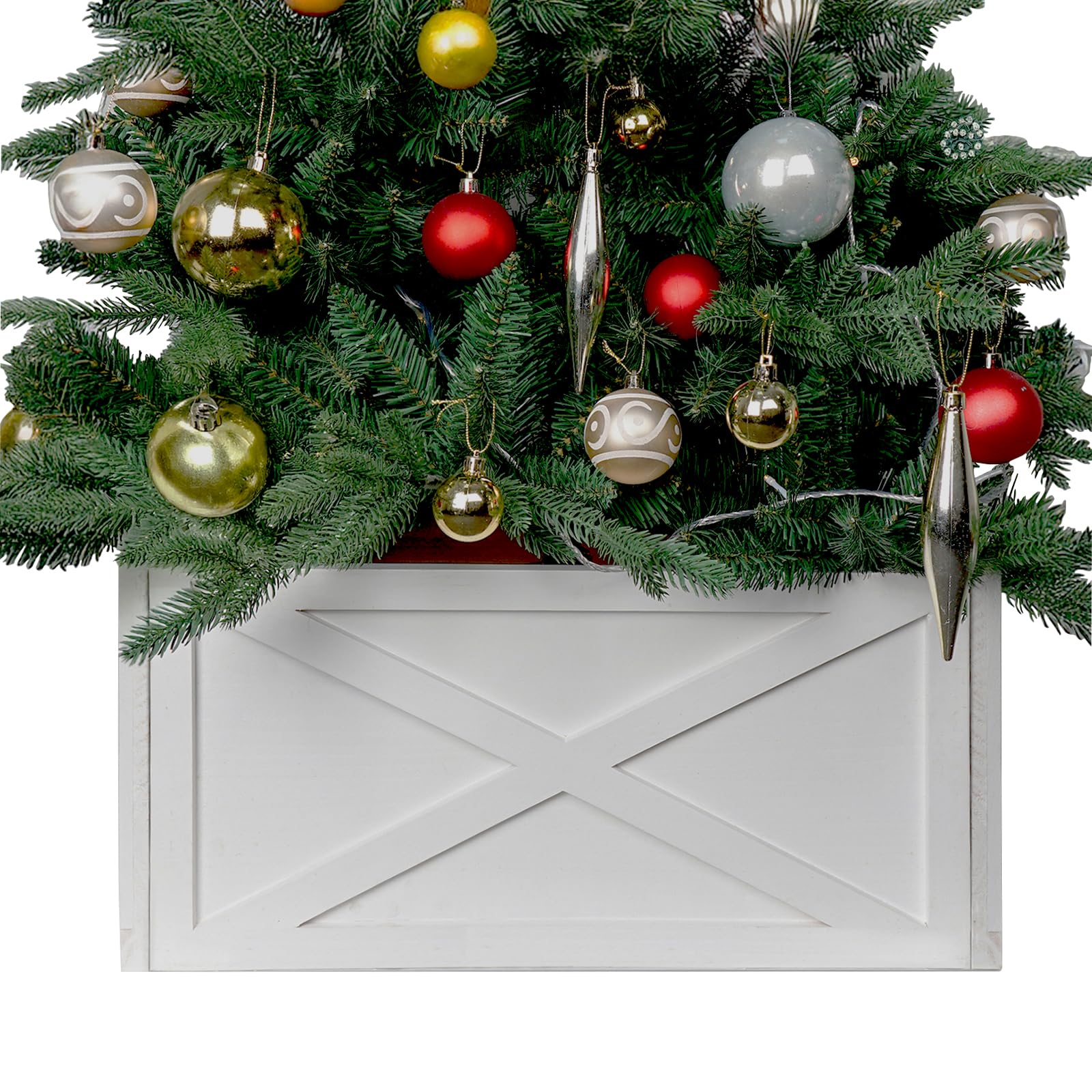 Jxxxn Christmas Tree Collar Box, Natural Wooden White Tree Collar, Tree Skirt Xmas Tree Stand Base Cover for Christmas Trees Decoration, 17