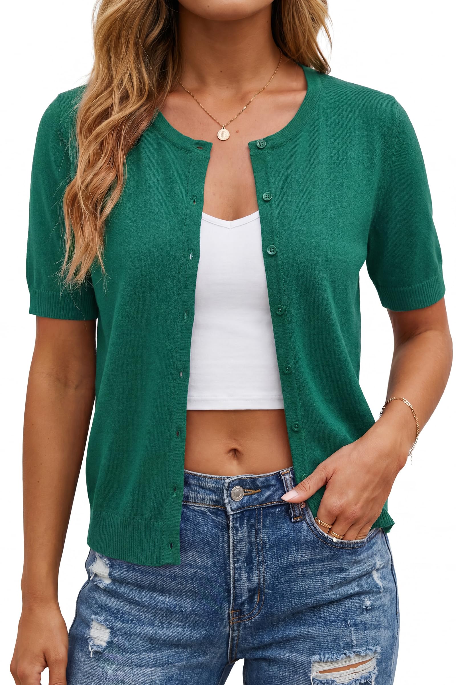 Arach&amp;Cloz Women's Wool Blend Cropped Business Casual Cardigan Sweater Tops