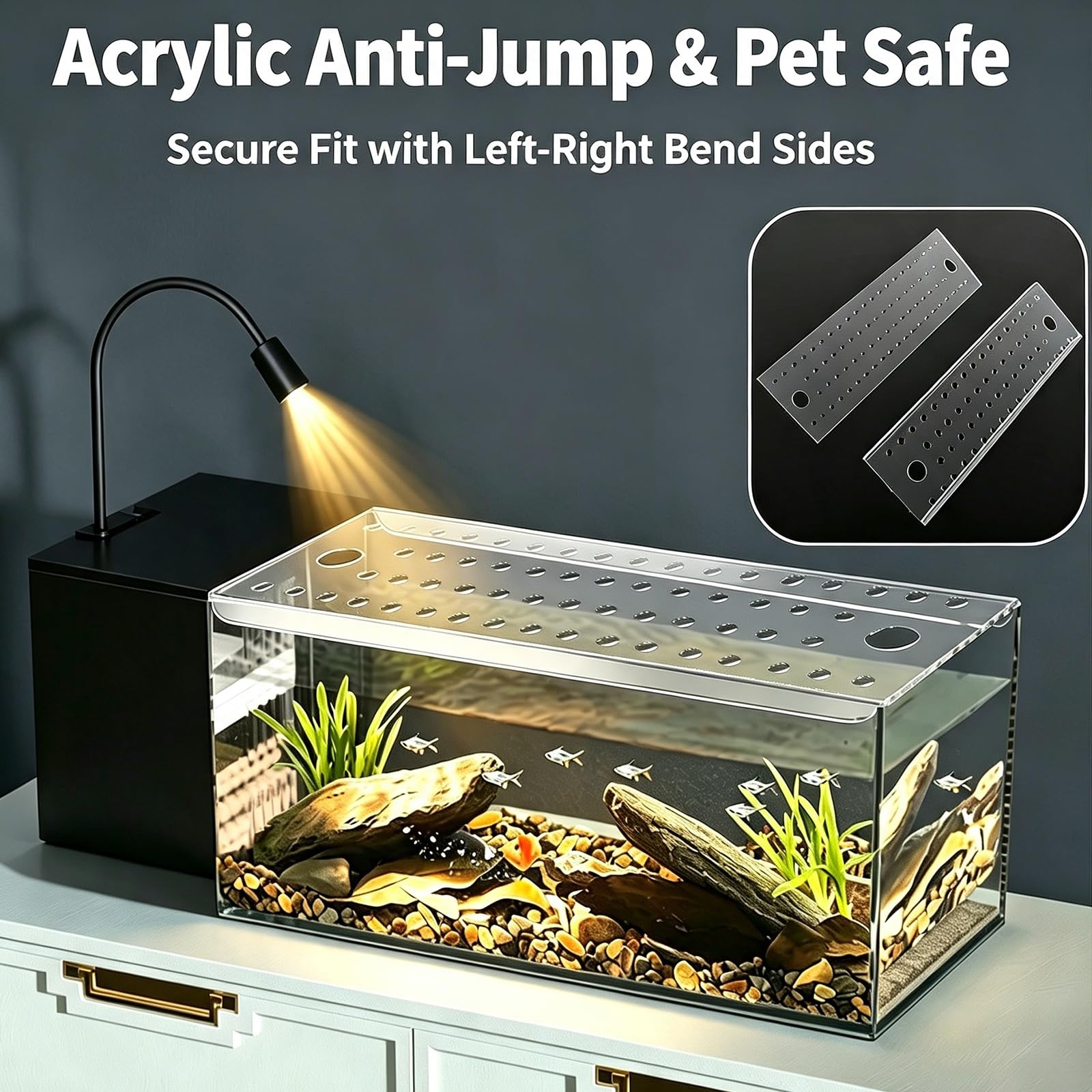 HAIXHX Transparente ventilado Tapa Acuario con diseño de curvatura Lateral