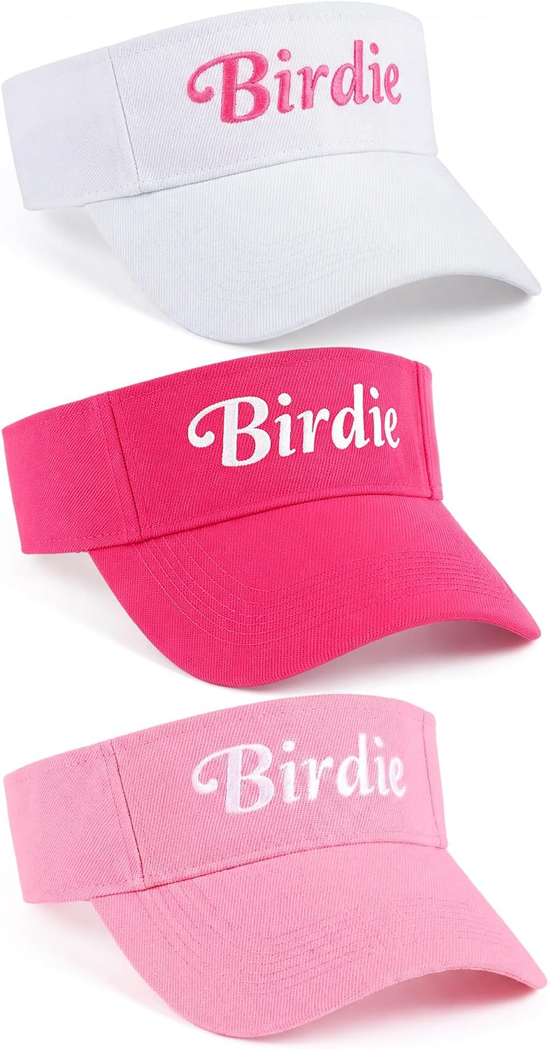 3 Pcs Women Girl Golf Hat Birdie Golf Visor Moisture Wicking Sun Visors Hats for Tennis Running Outdoor Sports, Pink and White