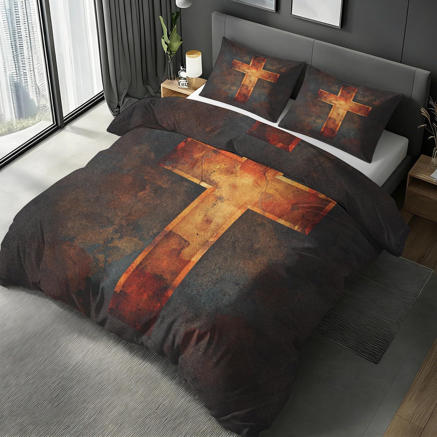 Housse de couette 140x200 croix chrétienne et taie d'oreiller 65x65 Bh47