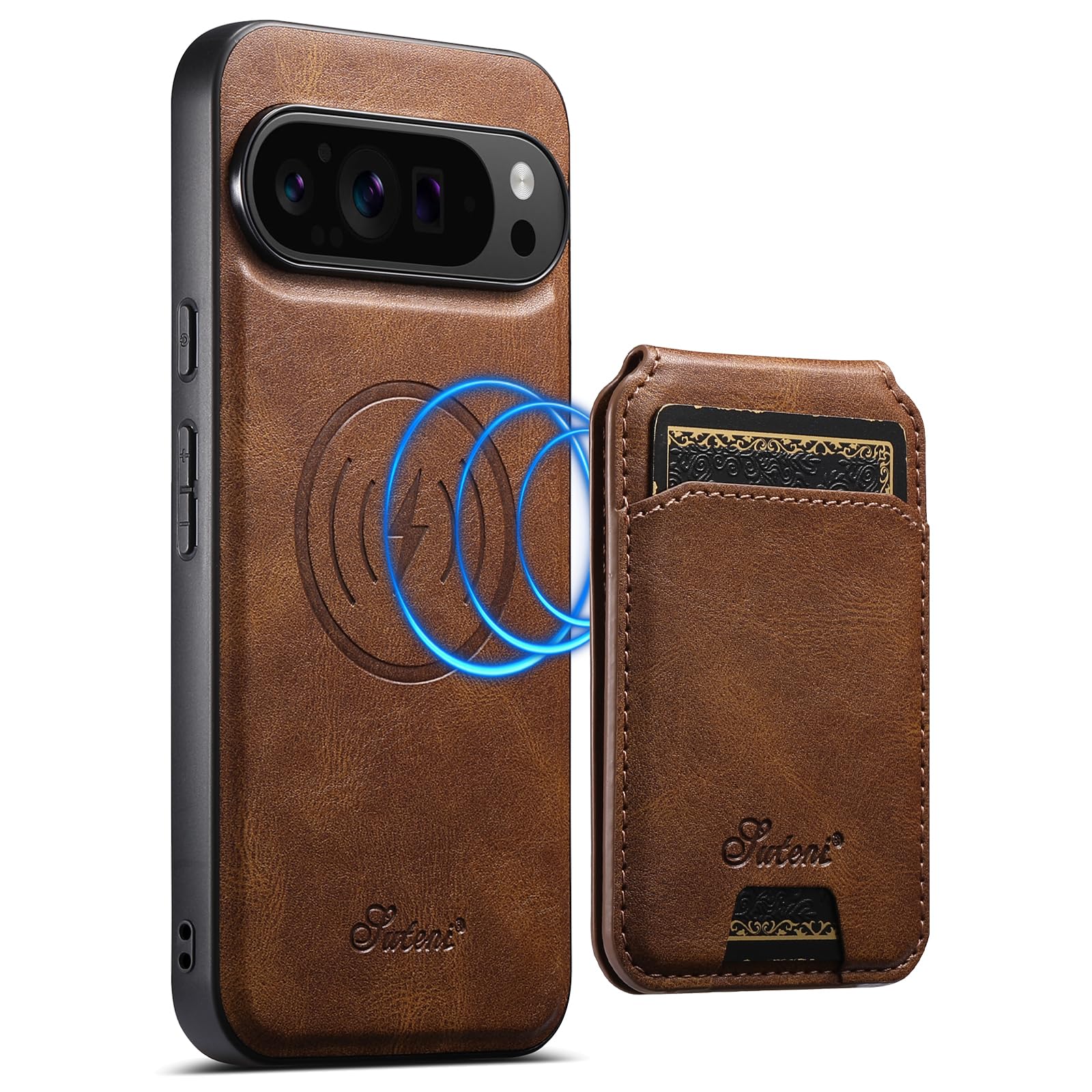 Étui portefeuille Google Pixel 10 cuir marron avec béquille intégrée - 8