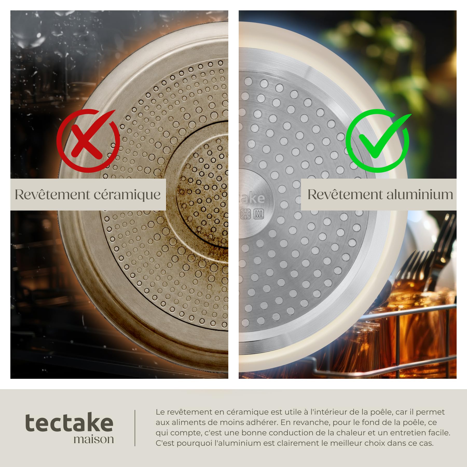 tectake® Batterie de cuisine 16 pcs, 2 Casseroles, 3 Poeles, 4 couvercles, 3 protège Casseroles Spatule Louche Induction gaz Vitrocéramique Poignées amovibles Revêtement antiadhésif en céramique Blanc