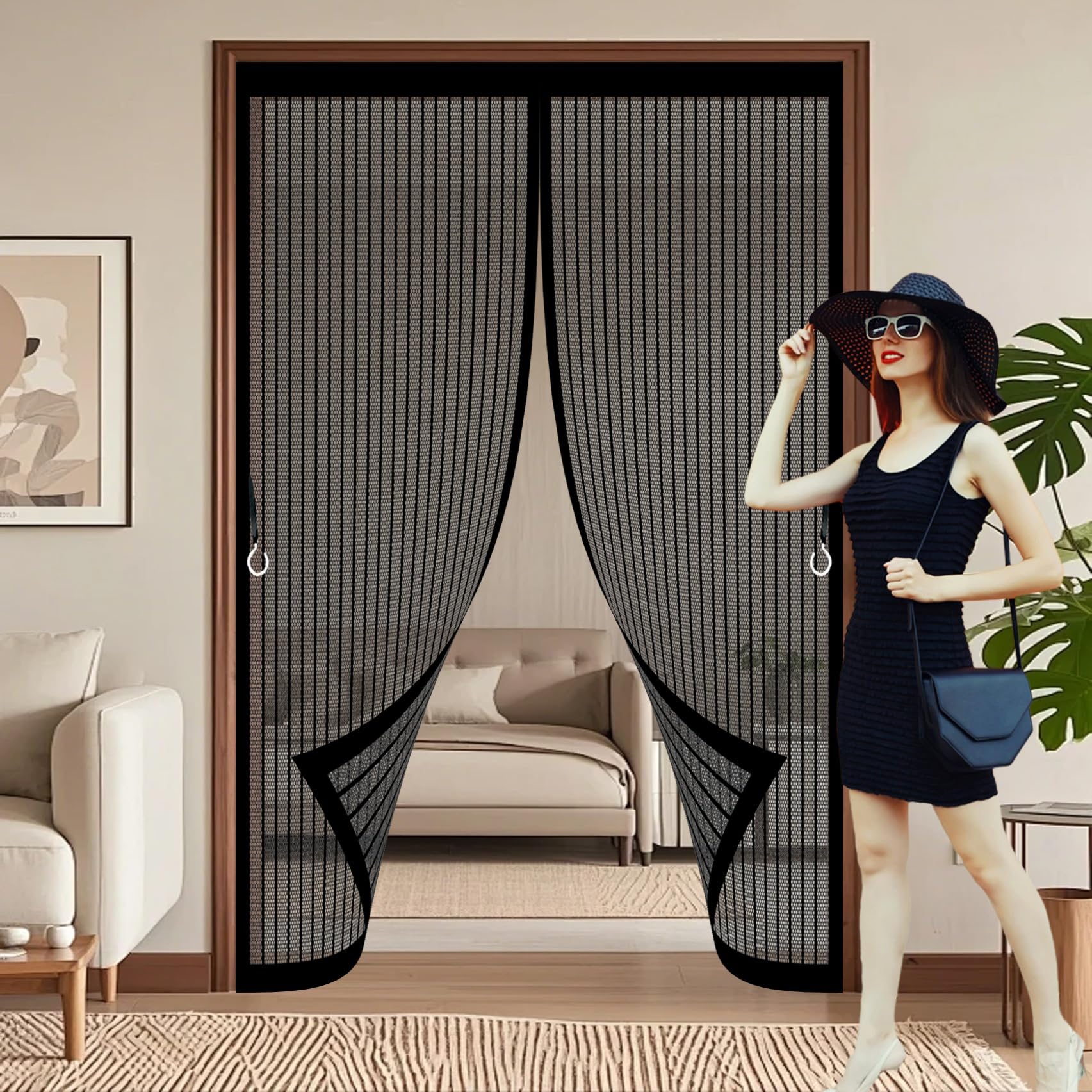 Xueqxue Black Magnetic Fly Screen Door 116 X 234 Cm With Powerful Magnets & Full Frame Magic Tape, Keep Bugs Out & Lets Fresh Air In Magnetic Fly Curtain For Patio Doors Bedroom,