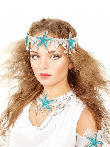 Miniatura 5 de 6 piezas de accesorios para el cabello de sirena de Halloween diadema de concha de estrella de mar collar de estrella de mar pulsera de brazo de