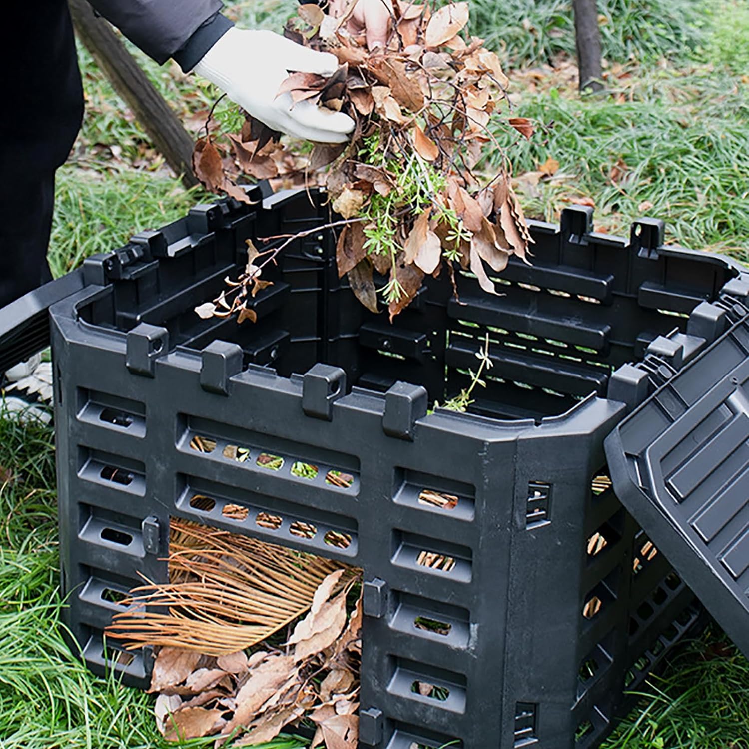 Gtzly Compost Bin 90 Gallon (340L), Outdoor Composter from PP Material,Composting Box, Many Vents, Fast Creation of Fertile Soil(Yellow)