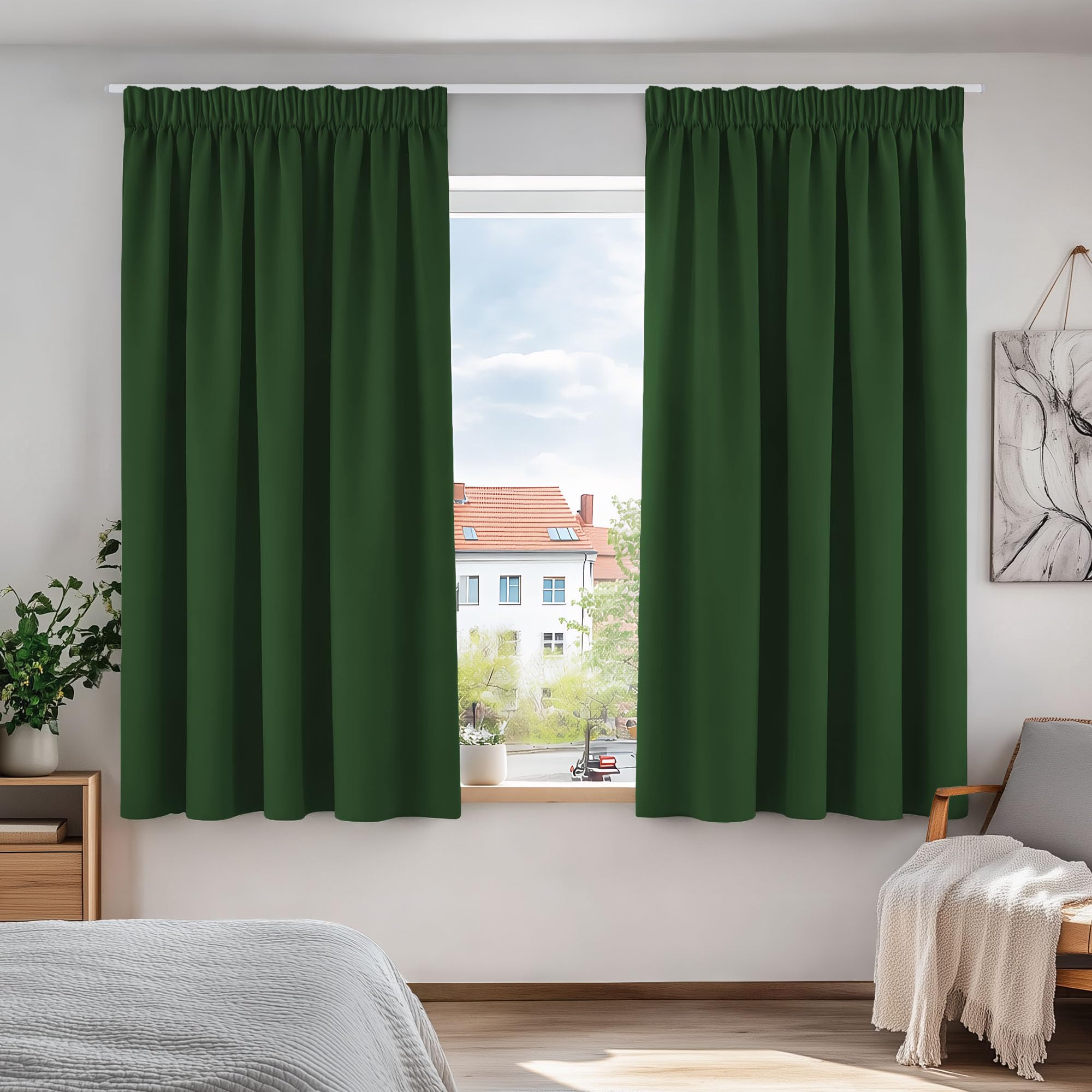 Deconovo Forest Green Pencil Pleated Blackout Curtains Energy Saving Noice Reducing Thermal Insulated Curtains For Kids 66 X 54 Inch 1 Pair