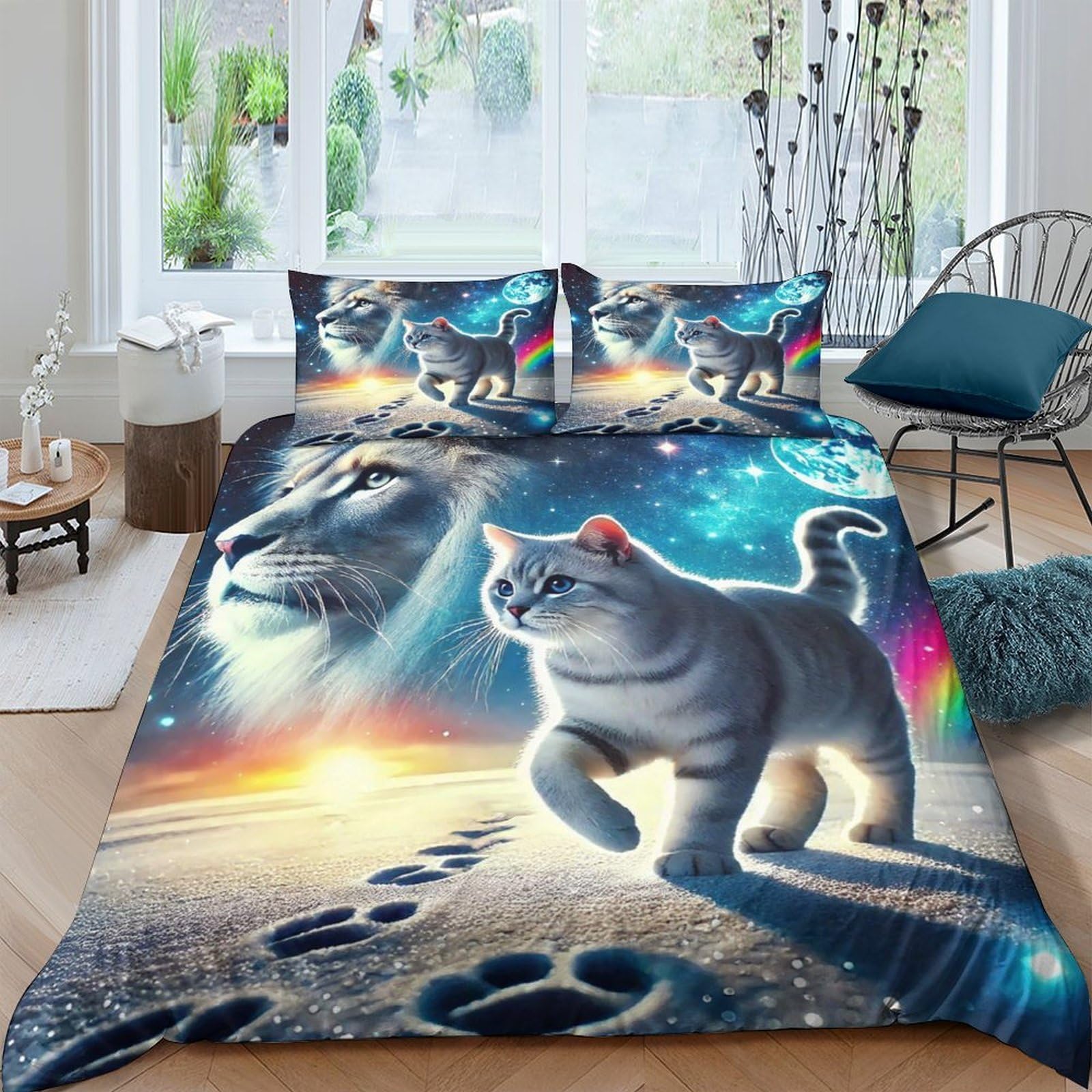 Housse de couette lions colorés 3D en microfibre 200x200 cm avec taies