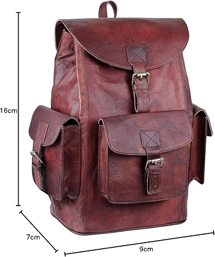 Miniatura 7 de HULSH Mochila vintage de cuero genuino para hombres y mujeres, mochila clásica retro para el hombro, bolsas de viaje de cuero para la universidad,