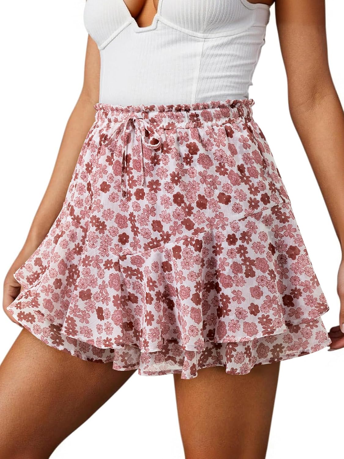 Flowy Shorts for Women Casual Cute Floral Skorts Chiffon Ruffle Tennis Mini Skirts Butterfly Summer Boho Shorts