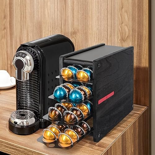 Miniatura 2 de J JACKCUBE DESIGN MK746C - Cápsula de café de madera rústica negra con 4 niveles, con capacidad para 80 unidades, compatible con Nespresso Vertuo Pod