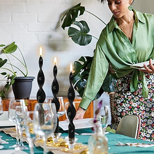 Miniatura 6 de Twirl - Velas cónicas negras  Vela flexible de 10 pulgadas, velas largas cónicas trenzadas para decoración del hogar, bodas, regalos (17D4PC-negro)