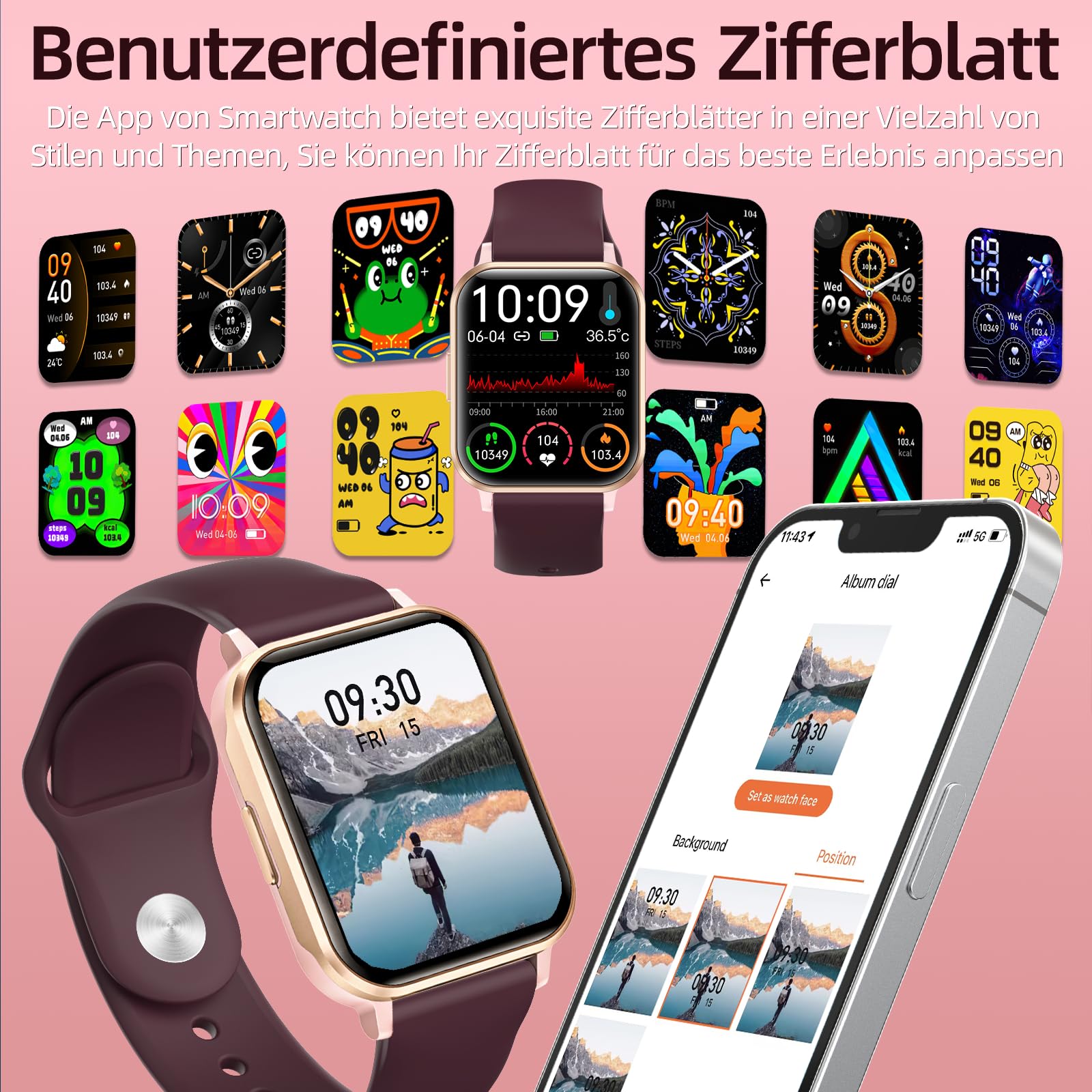 Gardien Smartwatch Damen Herren mit Telefonfunktion, 1.83’’ Fitness Armbanduhr Fitnessuhr Smart Watch Uhr mit 100+ Sportmodi Pulsuhr SpO2-Monitor Schlafmonitor Schrittzähler Stoppuhr für iOS Android