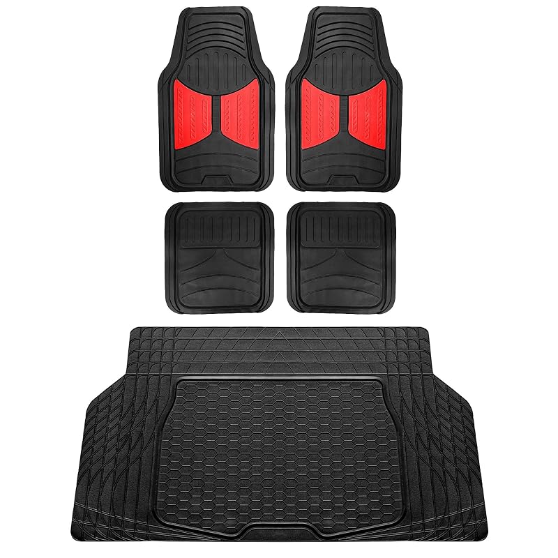 Kit de Tapetes Automotivos FH Group Monster Eye em Borracha com Tapete de Porta-Malas em Vinil Ajustável Vermelho/Preto F11313