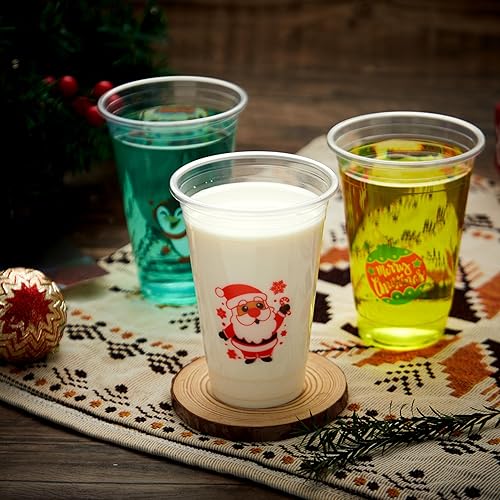 Miniatura 6 de JOYIN 36 vasos de bebida para fiesta de Navidad, 12 onzas, desechables de plástico transparente, tazas de café para festividades, vajilla,