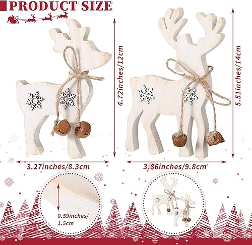 Miniatura 2 de Sanwuta 2 piezas de decoración navideña de renos de Navidad, decoración de escritorio de ciervos de Navidad, decoración de mesa de reno rústico para