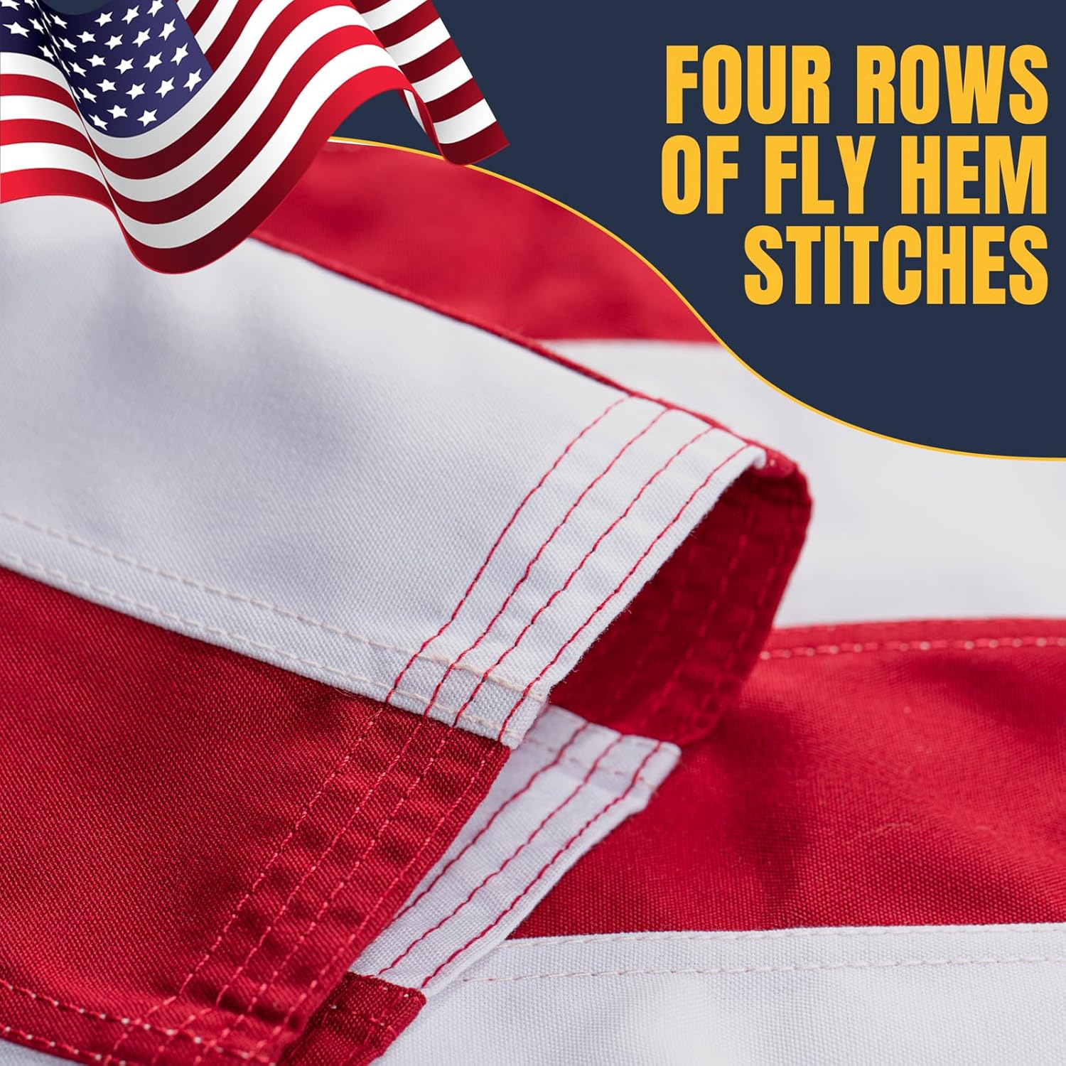 Cotton American Flag 3x5 Ft for Outside, TearProof Heavy Duty Fabric, Embroidered Stars, Sewn Stripes, Brass Grommets US USA Best Indoor Outdoor Flags - Image 3