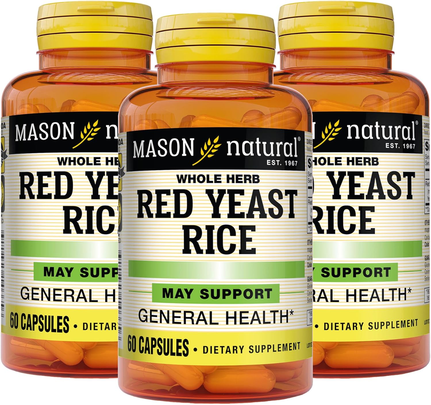 MASON NATURAL Red Yeast Rice, Supports Heart Health & Blood Circulation, Herbal Supplement, 60 Capsules, Pack of 3