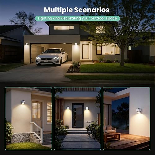 Miniatura 9 de Solar Wall Light Outdoor, 3000K 4000K Solar Motion Lights, 180° Adjustable Lamp Head, 2000LM Solars Security Lighting for Door, Yard, Garage, White,
