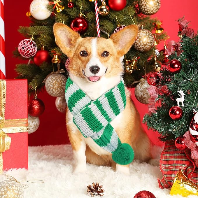 Set de 2 Bufandas Navideñas para Perro con Pompones, Rojo y Verde miniatura 5