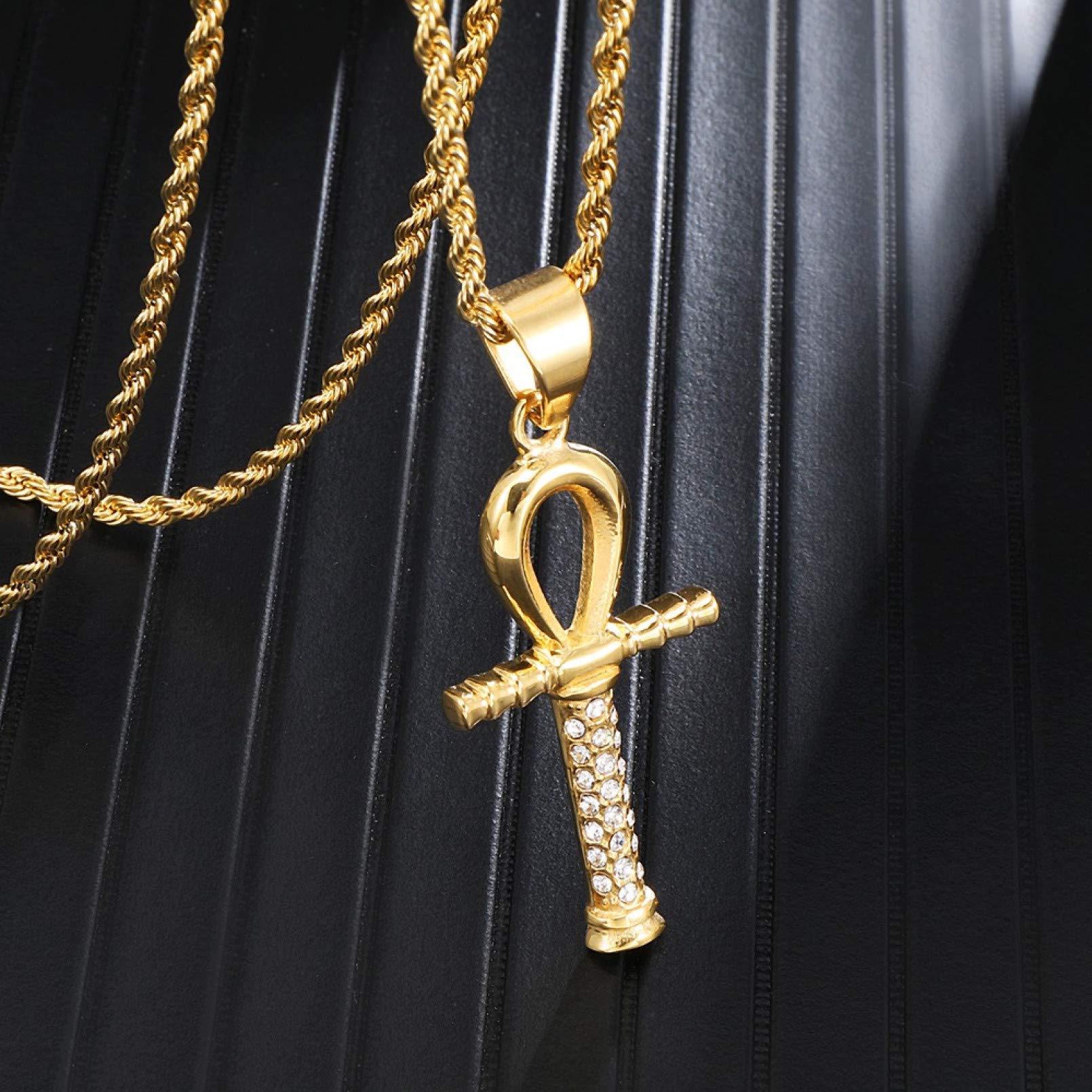 BAJIE Męski naszyjnik z wisiorkiem Iced Out Bling Cross Rhinestone męskie wisiorki i naszyjniki biżuteria klucz życia wisiorek łańcuszek naszyjnik