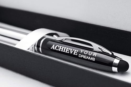 Miniatura 2 de "Achieve Your Dreams" Engraved Ballpoint Gift Pen - LED Light and Stylus Tip - Inspirational Luxury Pen for Encouragement and to Congratulate
