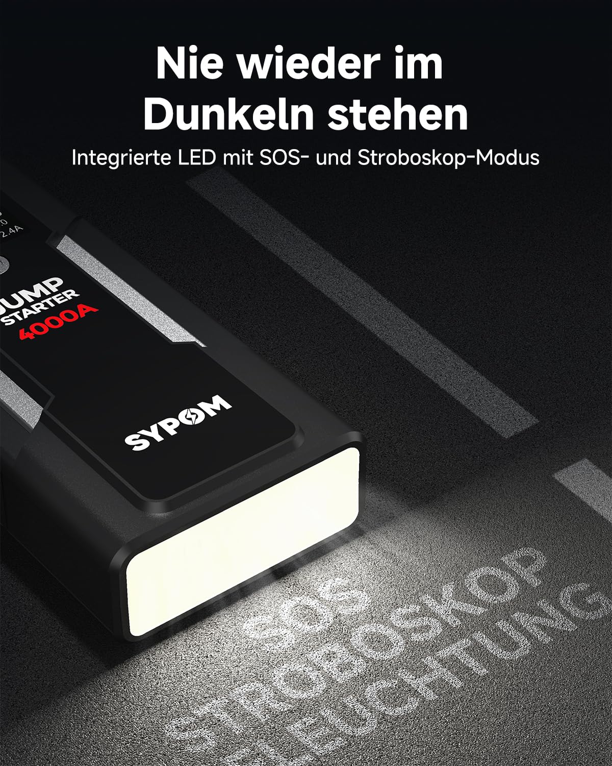 Tragbare Starthilfe, 4000 A Spitzenstrom Autobatterie Ladegerät, 12 V Startbox für LKW bis zu 10 L Diesel, Motorrad, Dual USB, LED-Licht, Großartiger Batterie-Jumper für Notfall-Kit für Auto