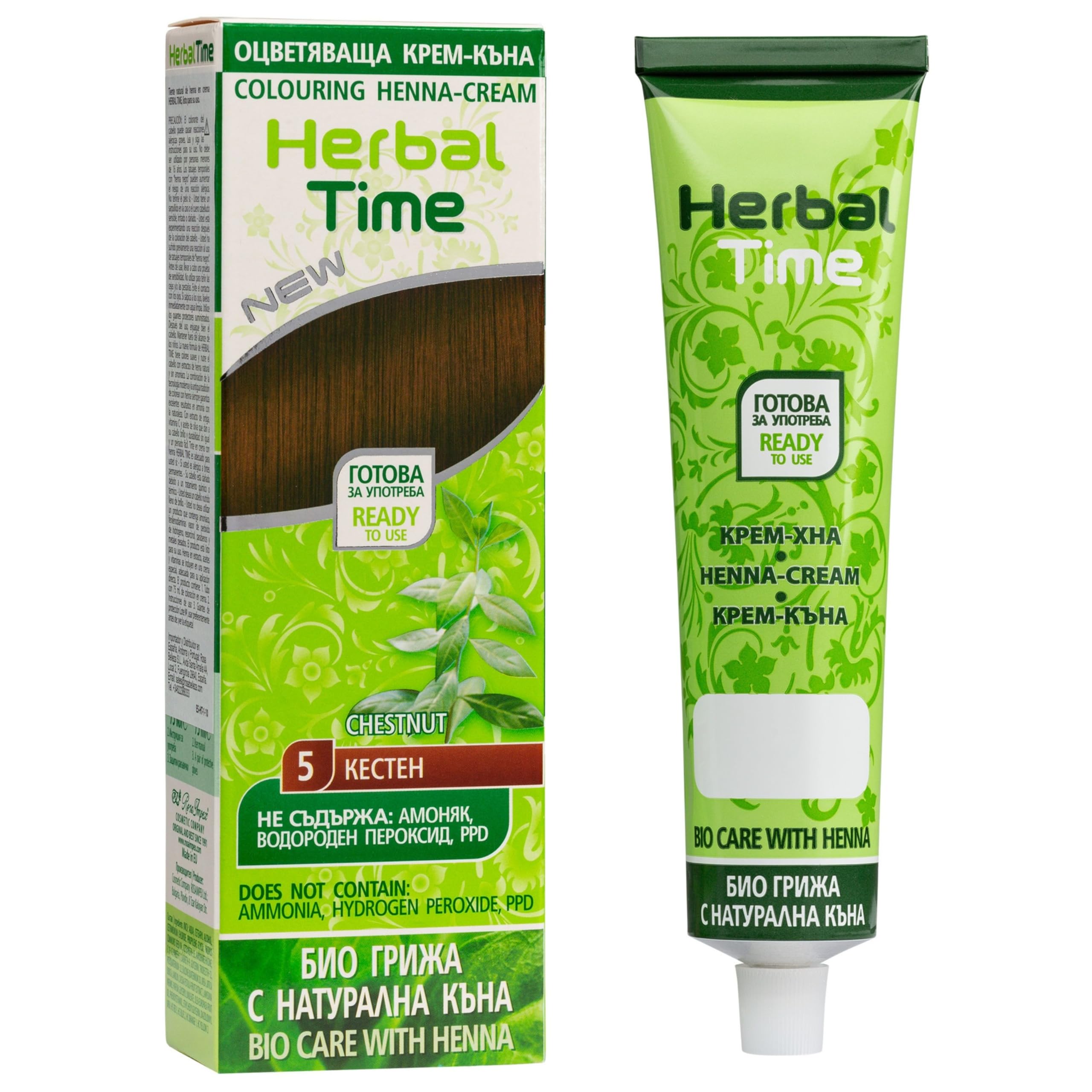 Herbal Time Henna for Natural Hair Colour Cream | Covers Gray Hair | Temporary Colouring Dye | Ammonium Free, Sulfate Free and Paraben Free | Brown 5 | 75 ml