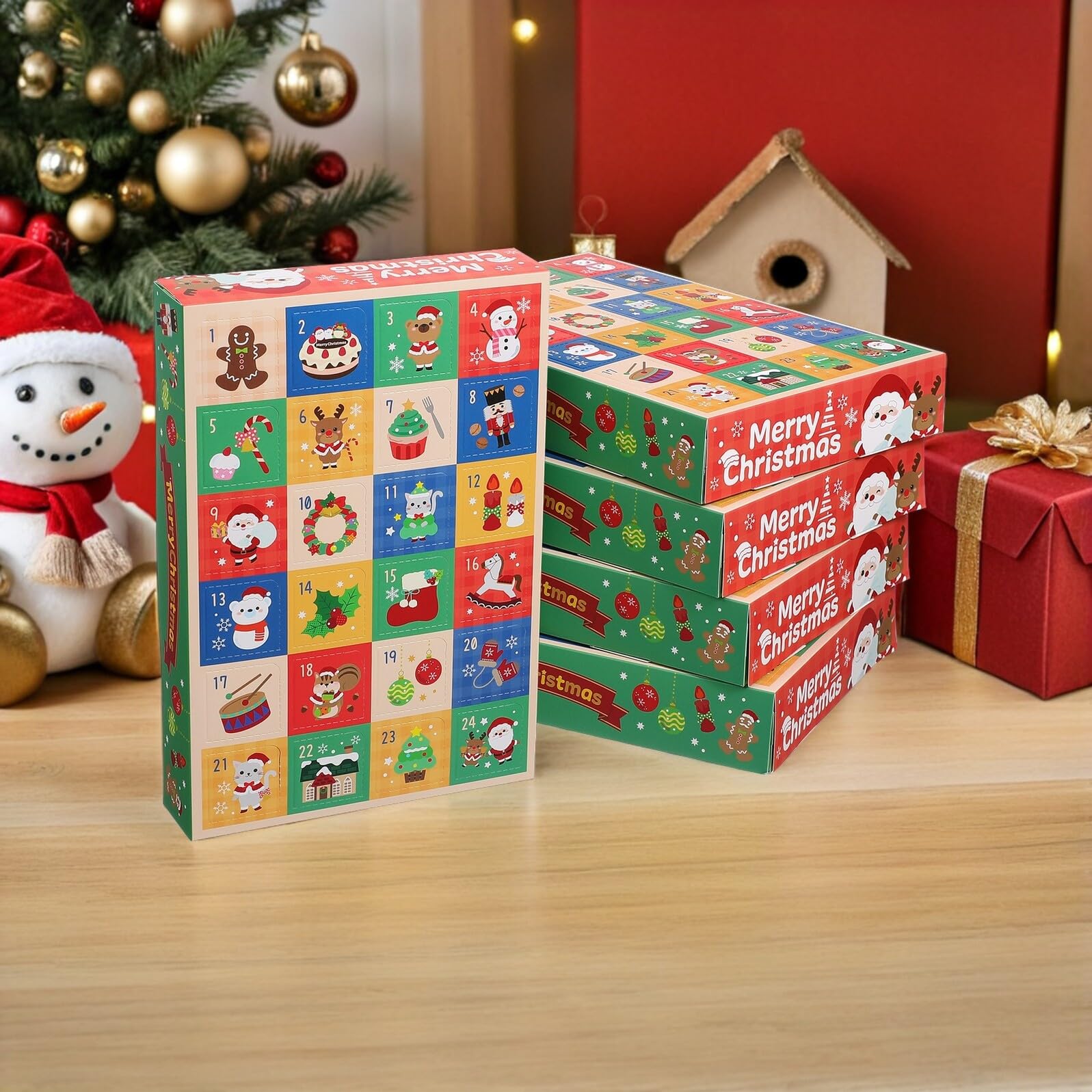 DECORNIJIA Adventskalender mit 24 Fächern und 15 Geschenkboxen zum Befüllen Selbstgemacht Weihnachtskalender für Kinder und Familien Robuste Papierboxen für Weihnachtsaktivitäten