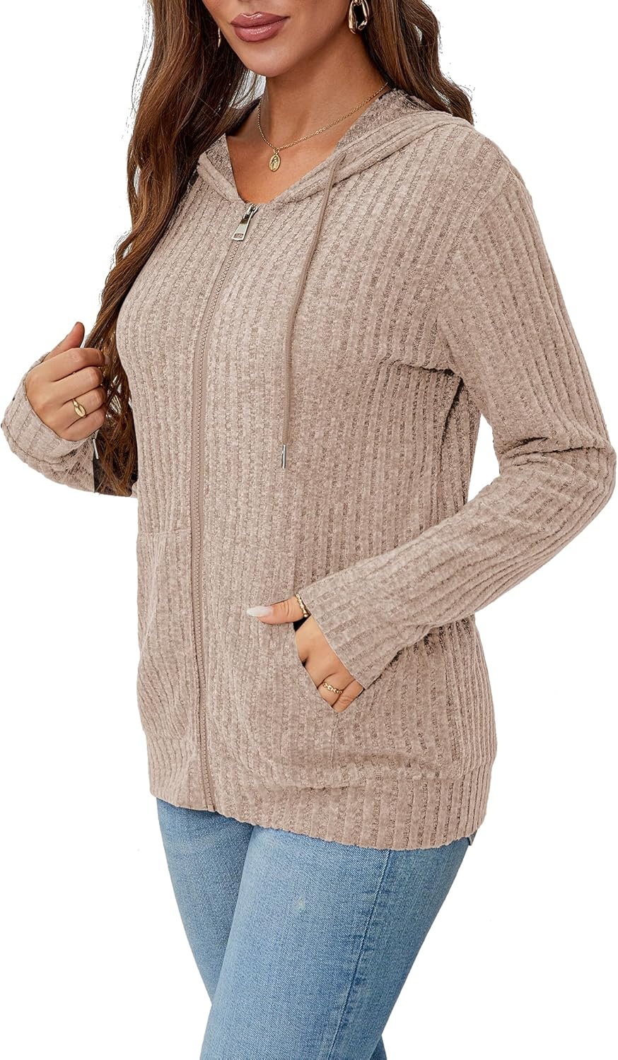 Women's Long Sleeve Fleece Zip-Up Hooded Jacket for 2025 Autumn/Winter Fashion Lightweight Sportswear - Image 2