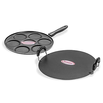 Sumeet Nonstick Insta Saral Tawa, 30.5cm Dia with Multi Snack Maker, 7 Pieces Combo Set, Silver