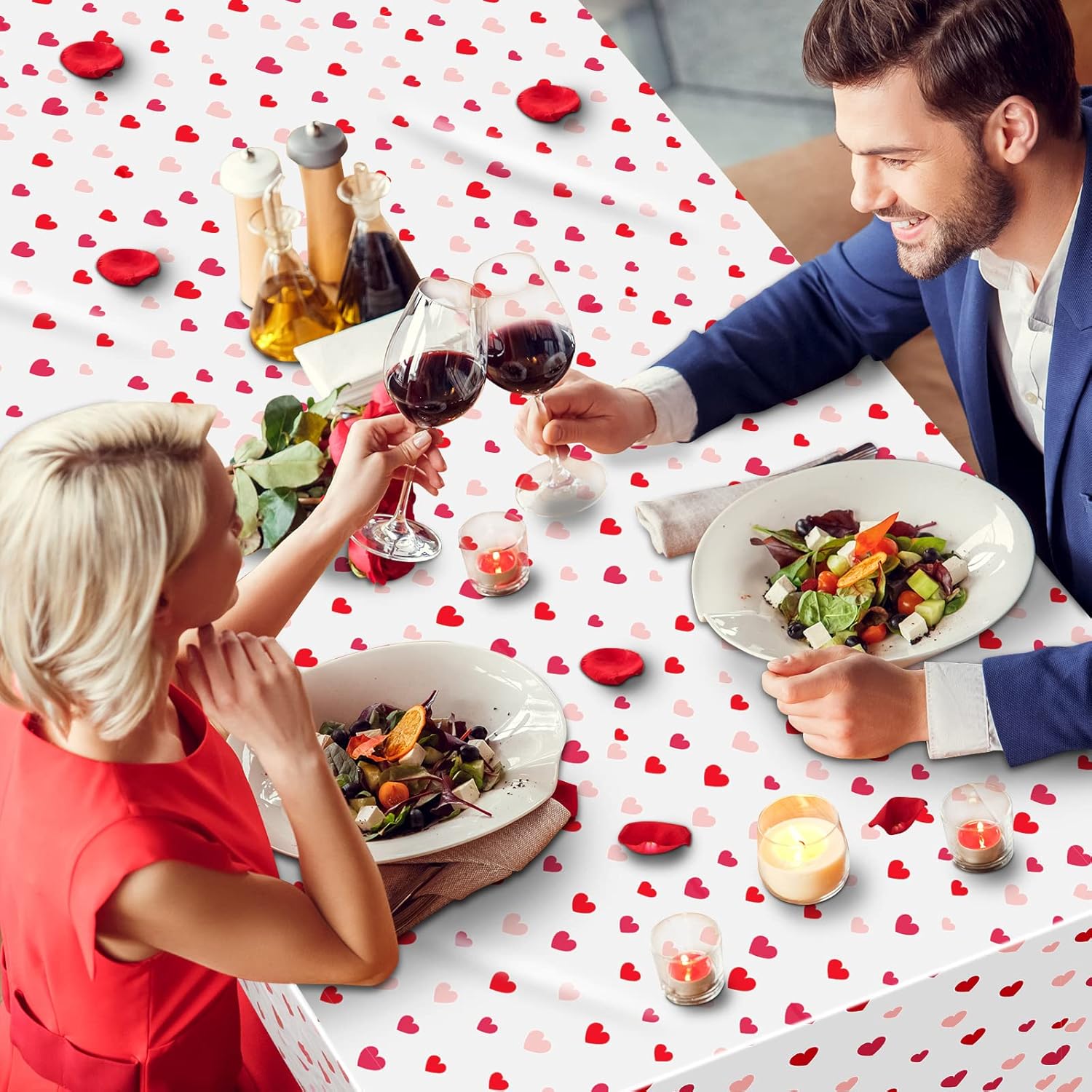 Ruisita 2 Pack Valentine's Day Red Heart Table Cloth Plastic Waterproof Table Covers 108 x 54 Inch Romantic Red Heart Plastic Tablecloth for Valentine's Day Home Party Decoration : Home & Kitchen