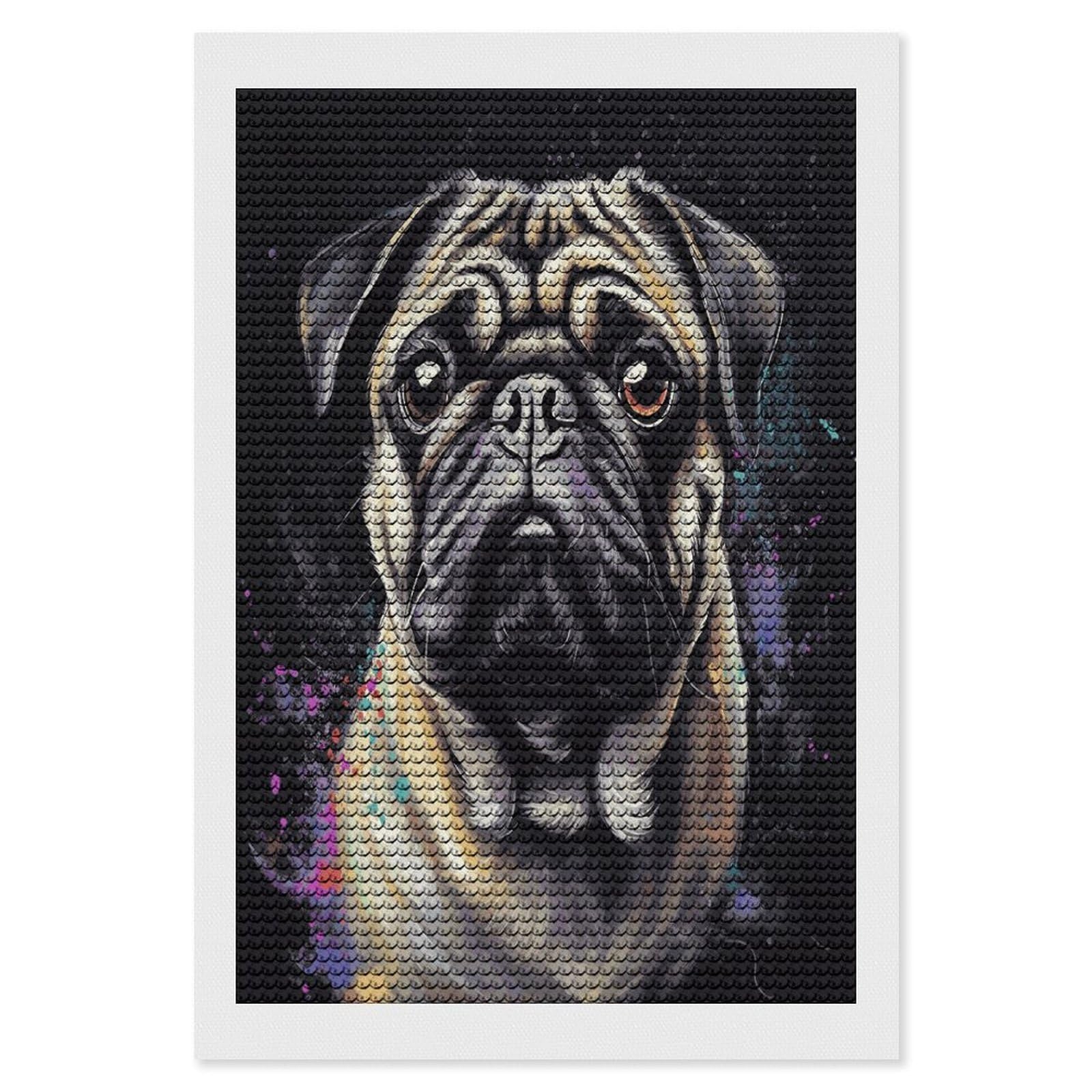 FekiLoot Portrait of Pug Diamond Painting Kits for Beginners DIY Diamond Art Kits for Adults Full Drill Round Diamond Dot Gem Art Painting Fun DIY Crafts for Home Kitchen Wall Decor Gift 8"x12"