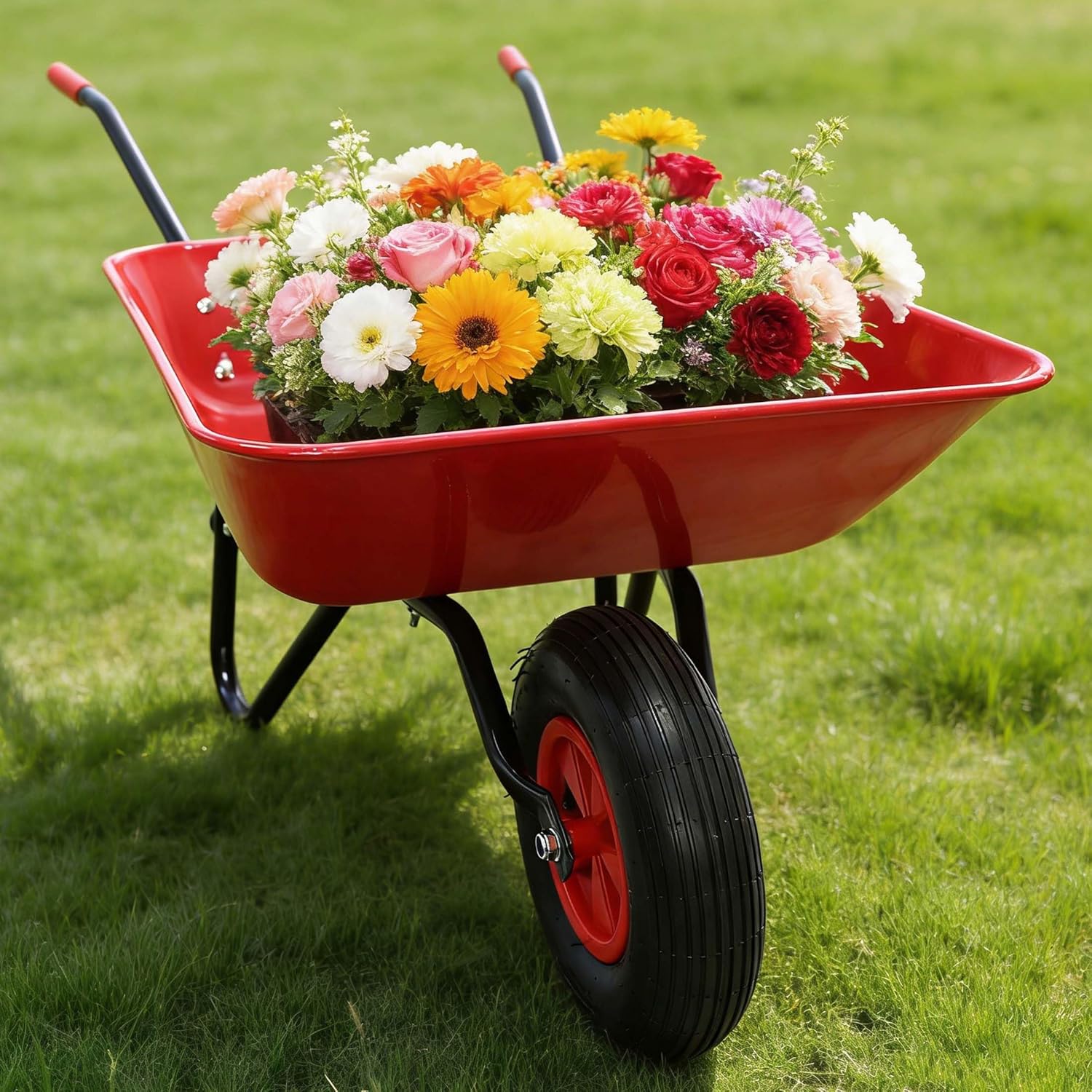 Small Wheelbarrows, Garden Cart on Wheels for Seniors, 12 Inch Wheel Barrows Yard Cart for Patio Outdoor Farm (Red)